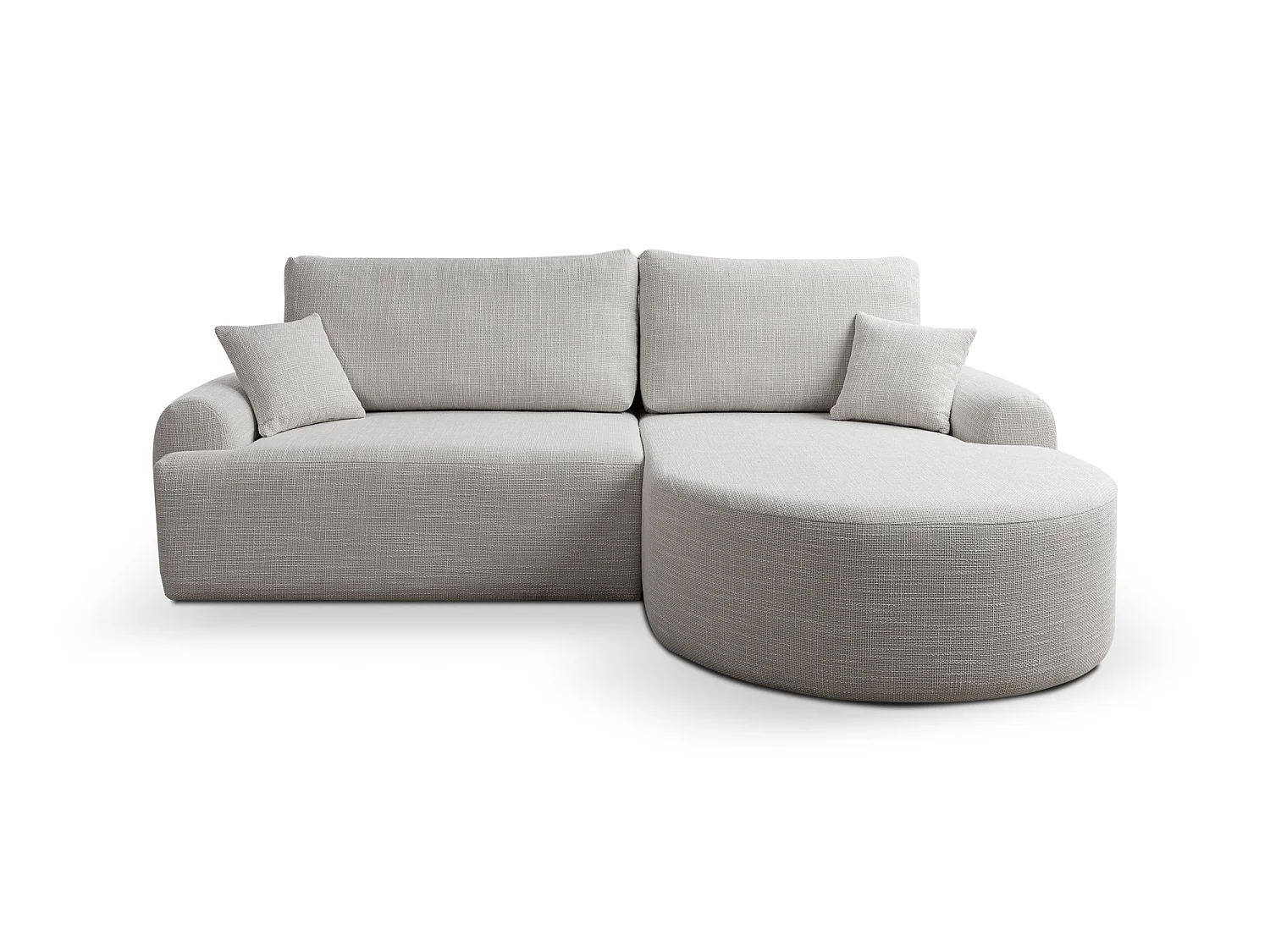 Canapé d’angle droit en tissu tressé gris clair, résistant à l’usure, avec fonction couchage – ARTE PREMIUM