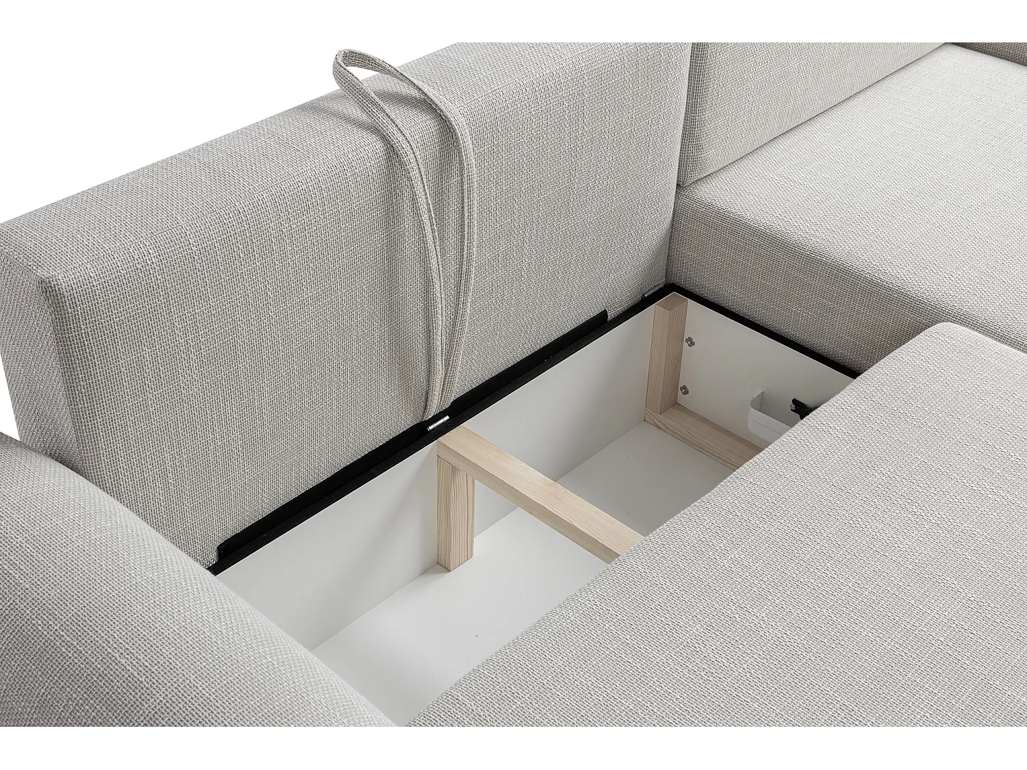 Canapé d’angle droit en tissu tressé gris clair, résistant à l’usure, avec fonction couchage – ARTE PREMIUM