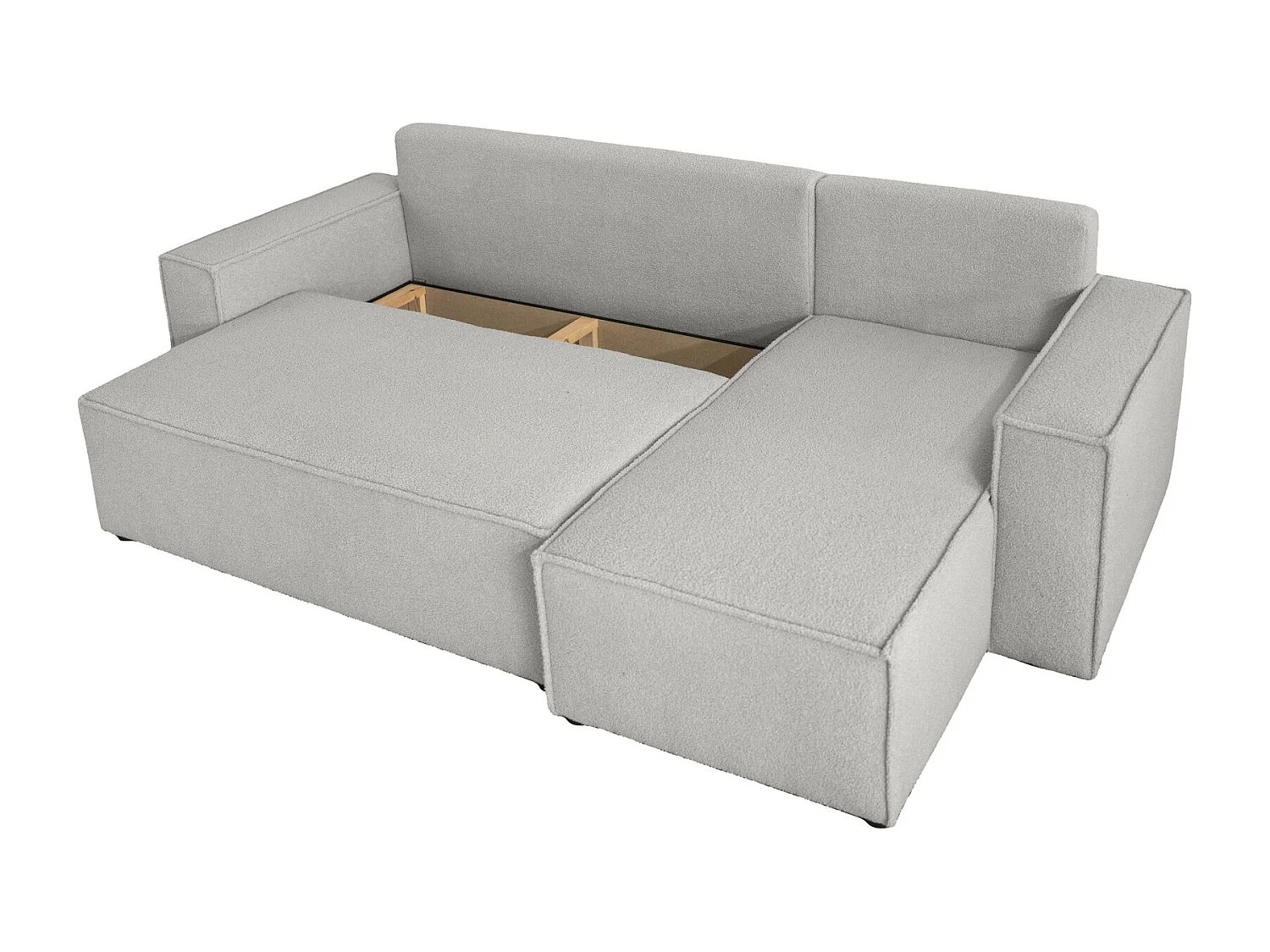 Canapé d'Angle réversible convertible avec fonction de couchage Karl L coffre universel en tissu bouclé gris clair du fabricant - VINOTTI