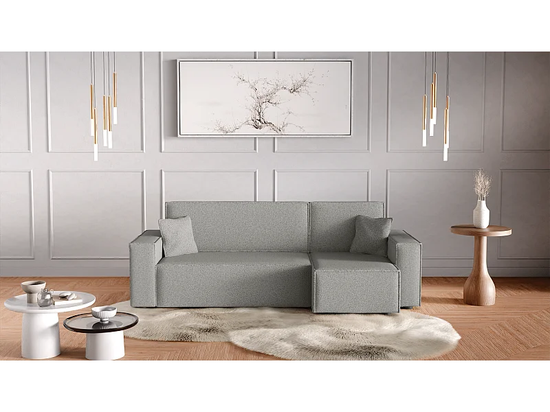 Canapé d'Angle réversible convertible avec fonction de couchage Karl L coffre universel en tissu bouclé gris clair du fabricant - VINOTTI