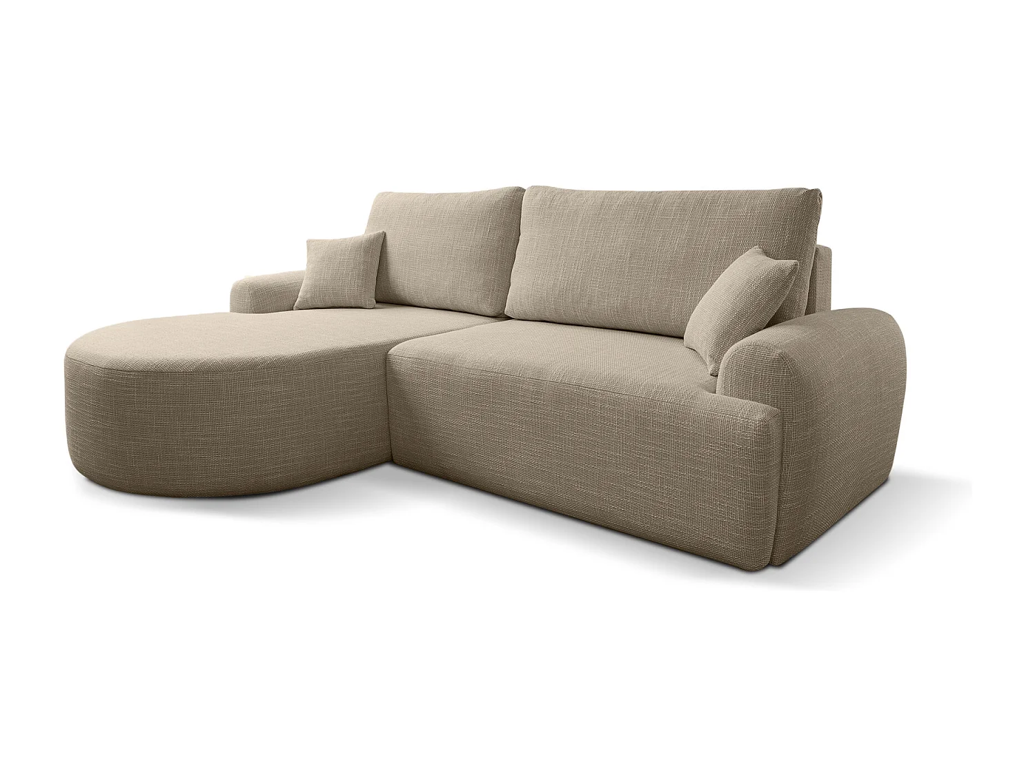 Canapé d’angle gauche en tissu tressé beige, résistant à l’usure, avec fonction couchage – ARTE PREMIUM