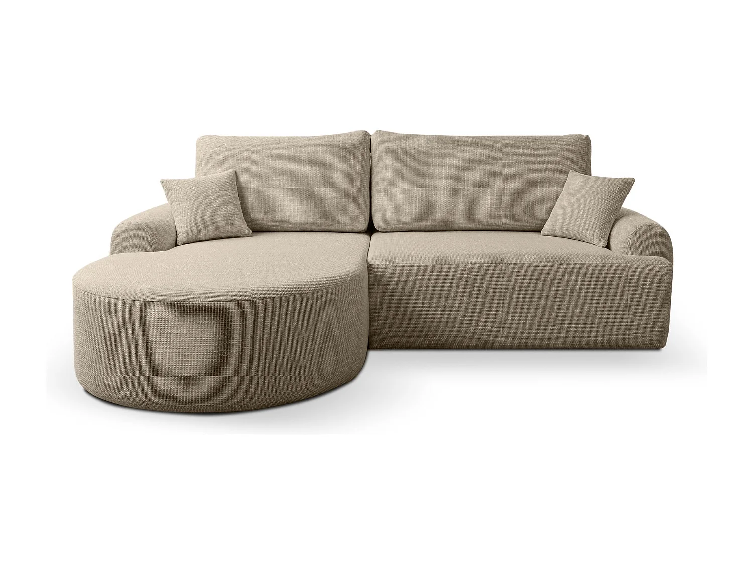 Canapé d’angle gauche en tissu tressé beige, résistant à l’usure, avec fonction couchage – ARTE PREMIUM