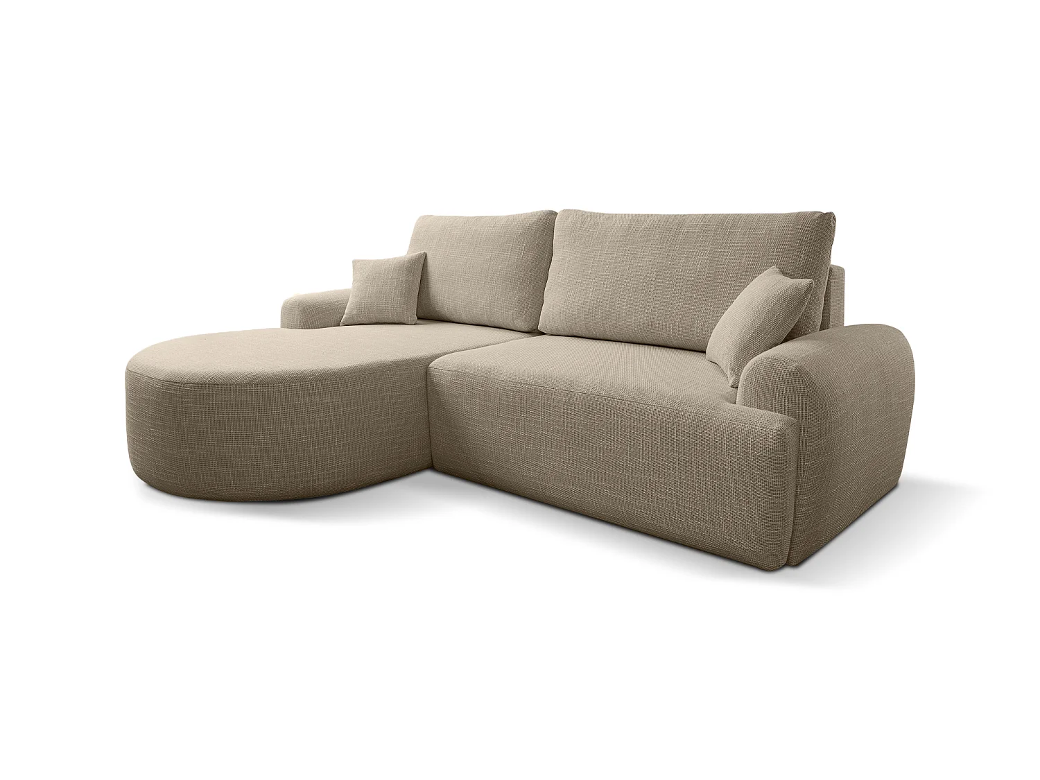 Canapé d’angle gauche en tissu tressé beige, résistant à l’usure, avec fonction couchage – ARTE PREMIUM