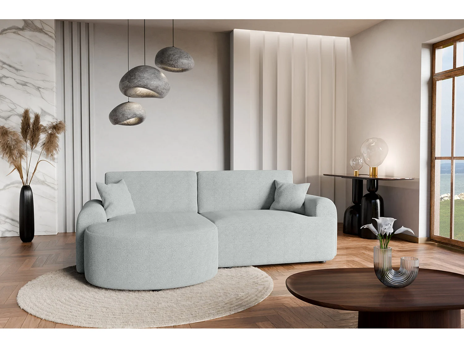 Canapé d'Angle gauche avec fonction de couchage ARTE PREMIUM coffre en gris clair du fabricant