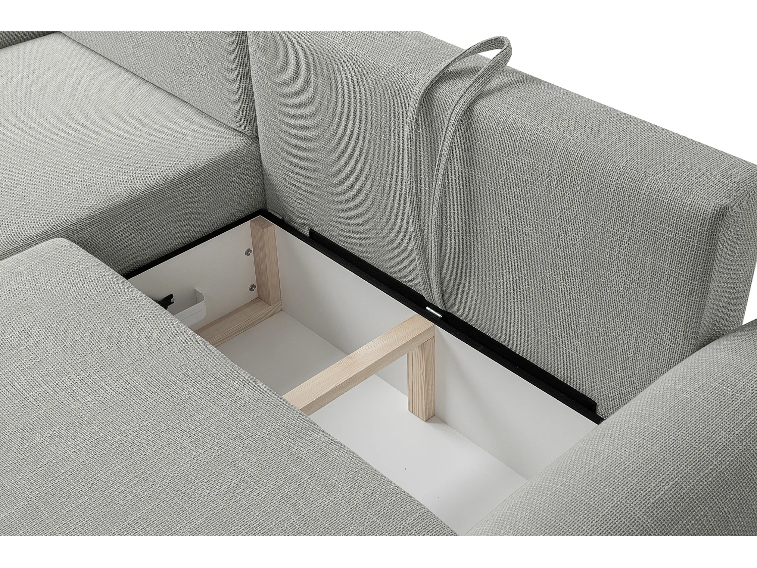 Canapé d’angle gauche en tissu tressé gris résistant à l’usure, avec fonction couchage – ARTE PREMIUM