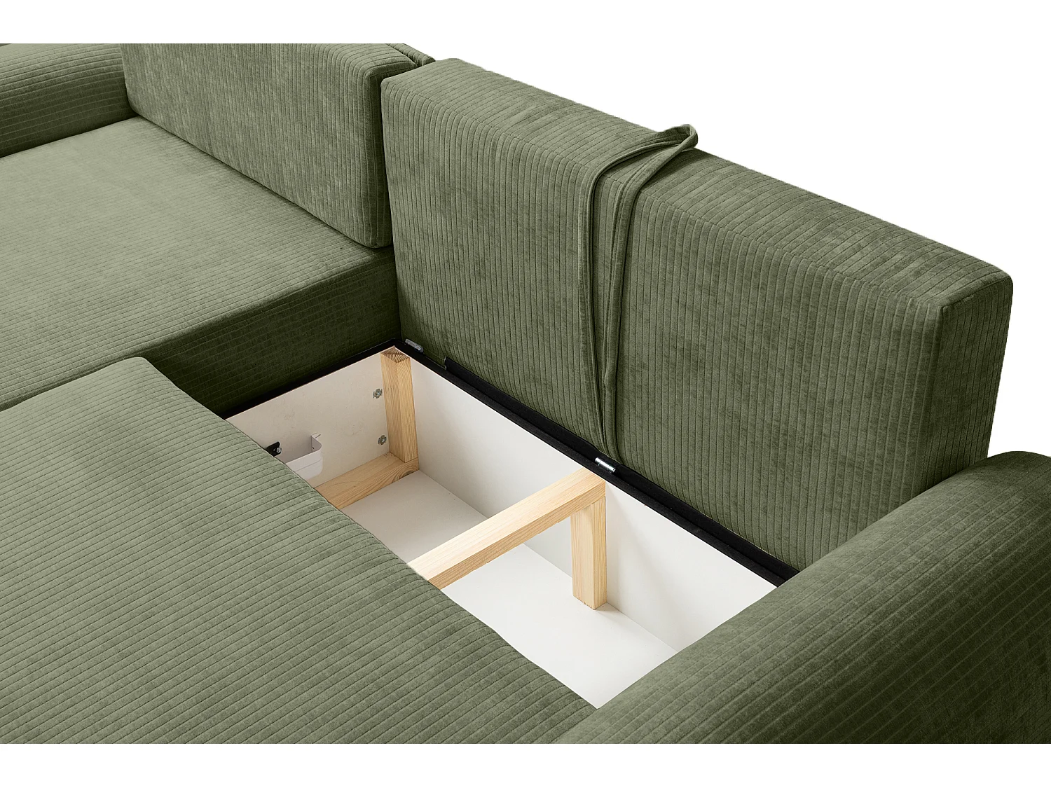 Canapé d'Angle gauche avec fonction de couchage ARTE PREMIUM coffre en velours côtelé vert bouteille du fabricant - VINOTTI