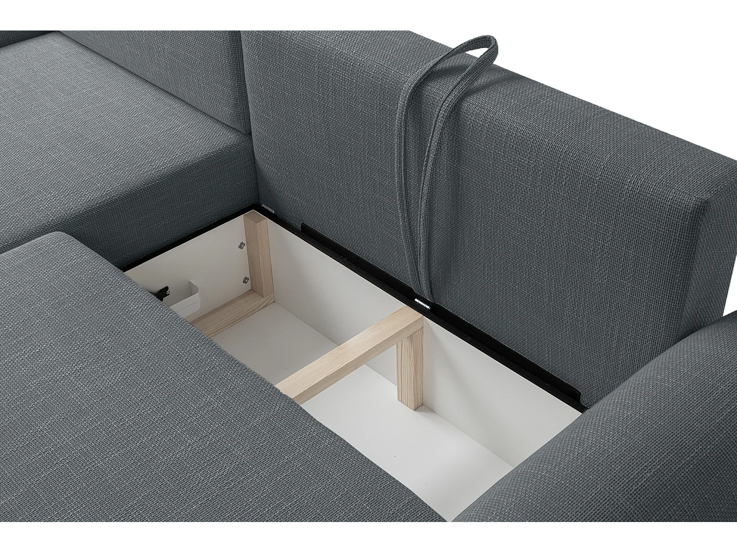 Canapé d’angle gauche en tissu tressé anthracite, résistant à l’usure, avec fonction couchage – ARTE PREMIUM