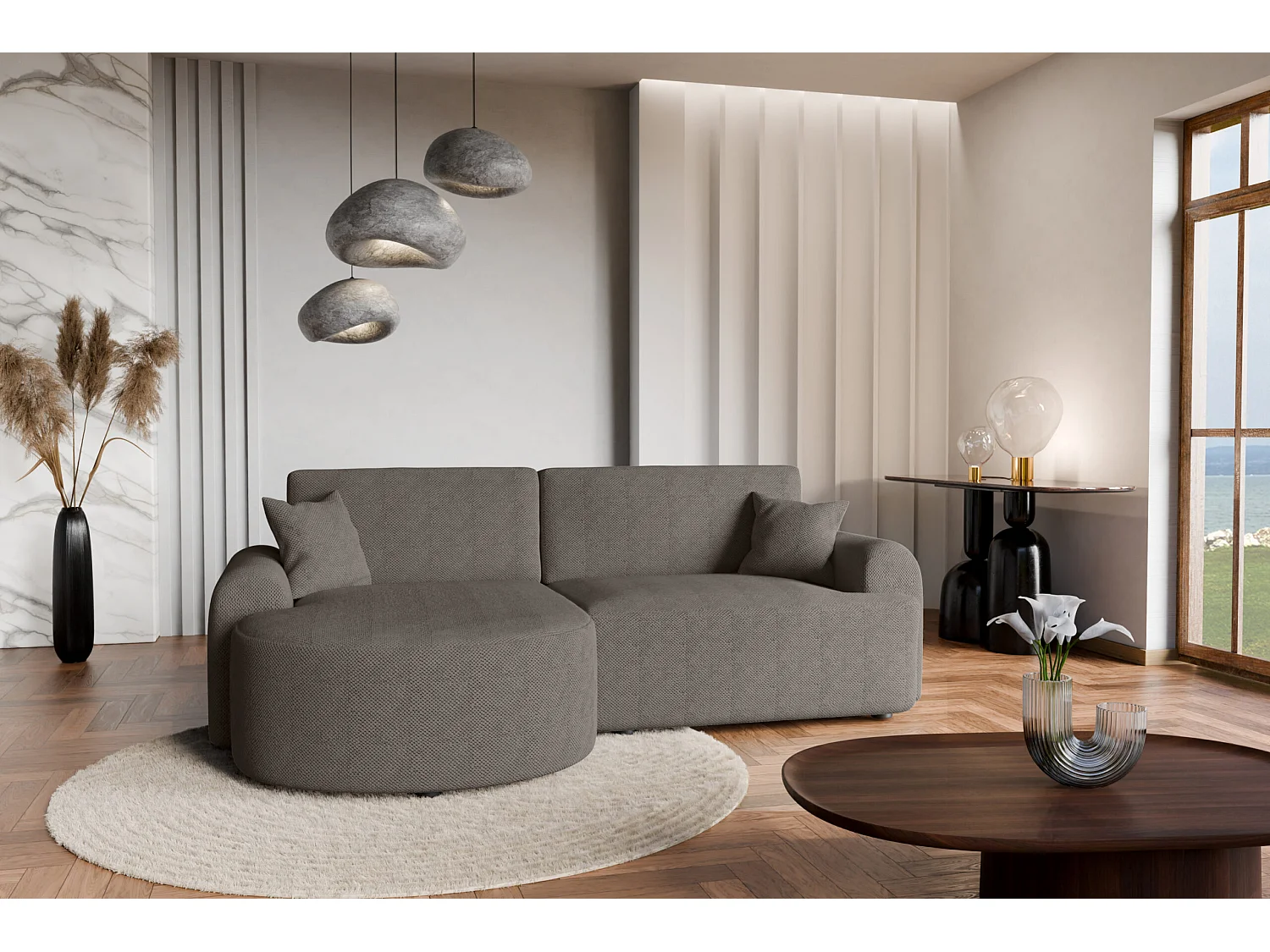 Canapé d'Angle gauche avec fonction de couchage ARTE PREMIUM coffre en brun du fabricant