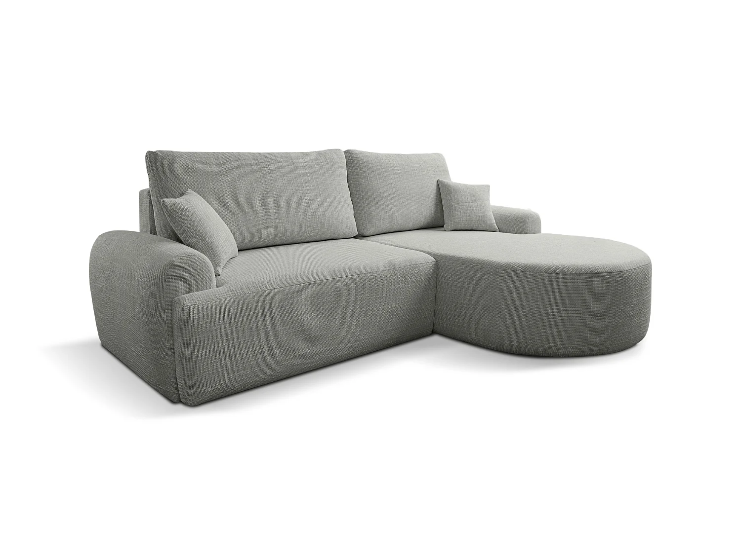 Canapé d’angle droit en tissu tressé gris résistant à l’usure, avec fonction couchage – ARTE PREMIUM
