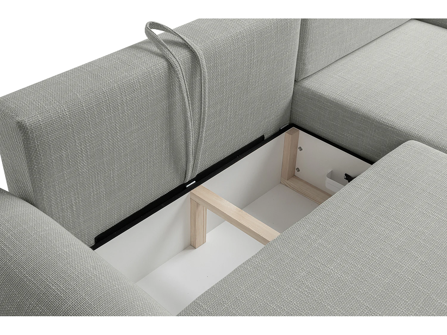 Canapé d’angle droit en tissu tressé gris résistant à l’usure, avec fonction couchage – ARTE PREMIUM