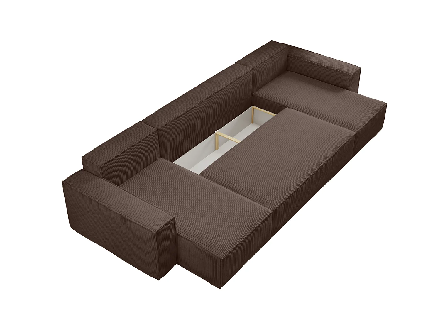 Canapé d'angle convertible 5 places avec coffre en velours brun