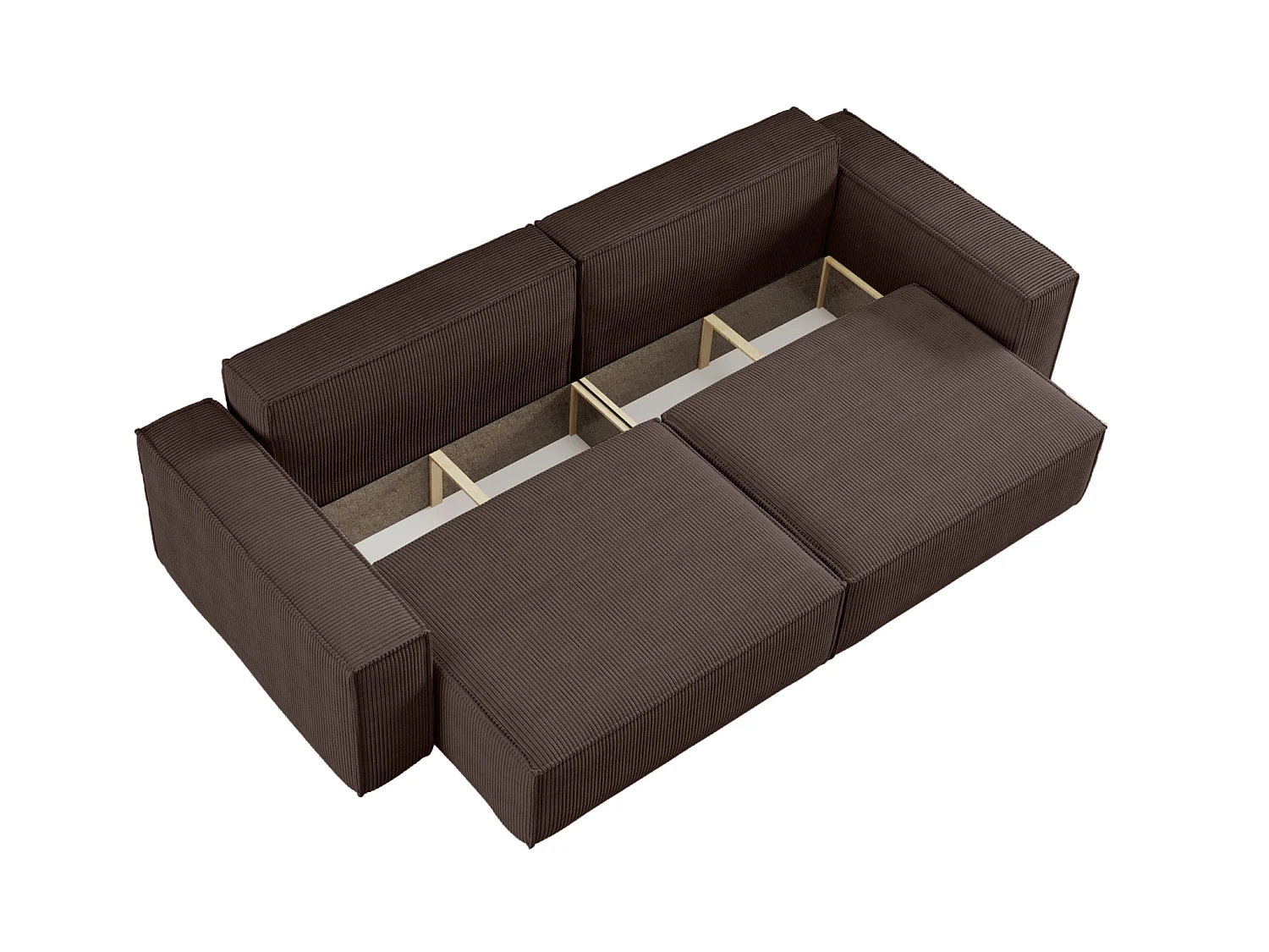 Canapé convertible 3 places avec coffre en tissu côtelé brun