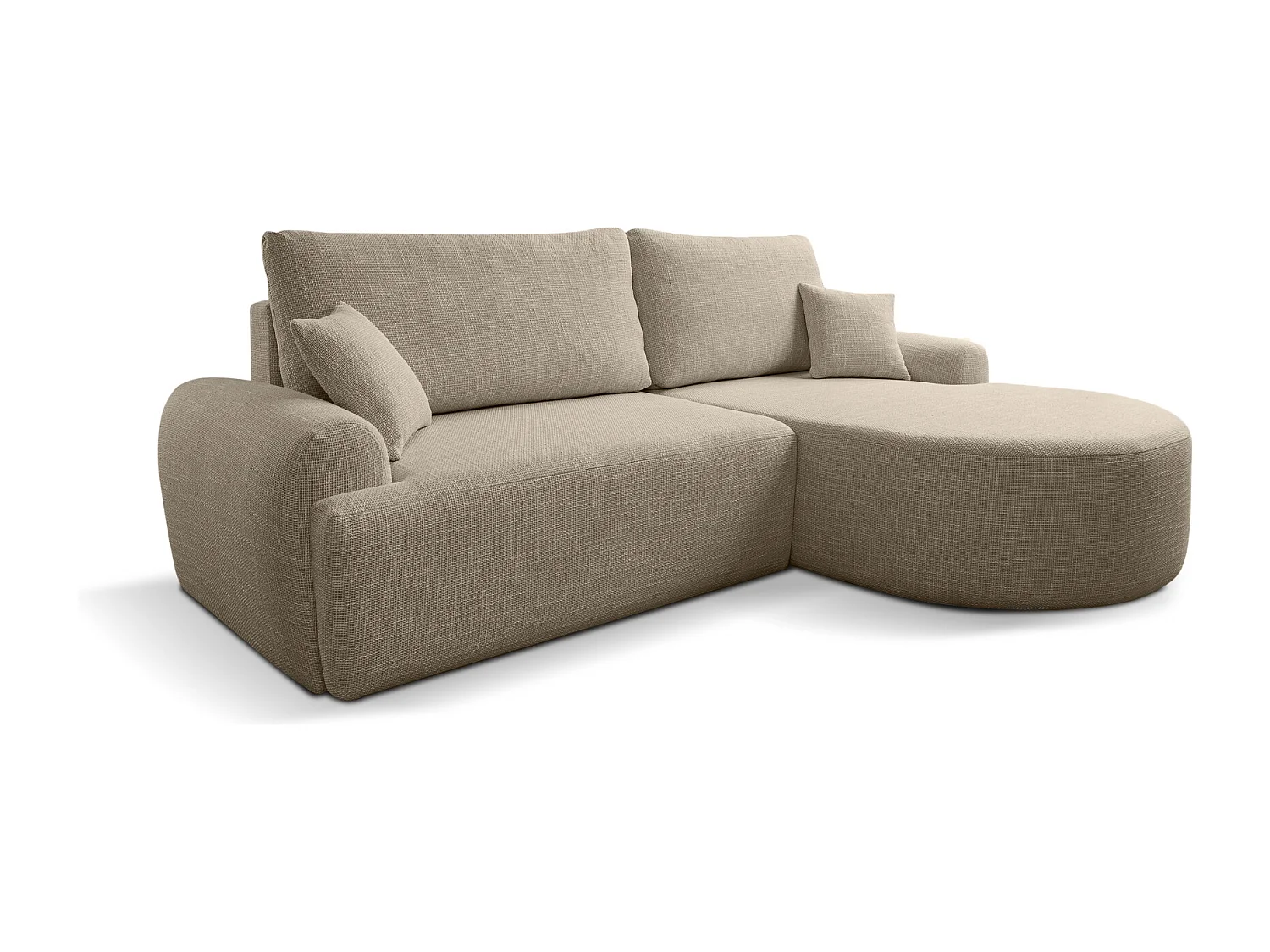 Hoekbank rechts in beige geweven stof, slijtvast, met slaapfunctie – ARTE PREMIUM