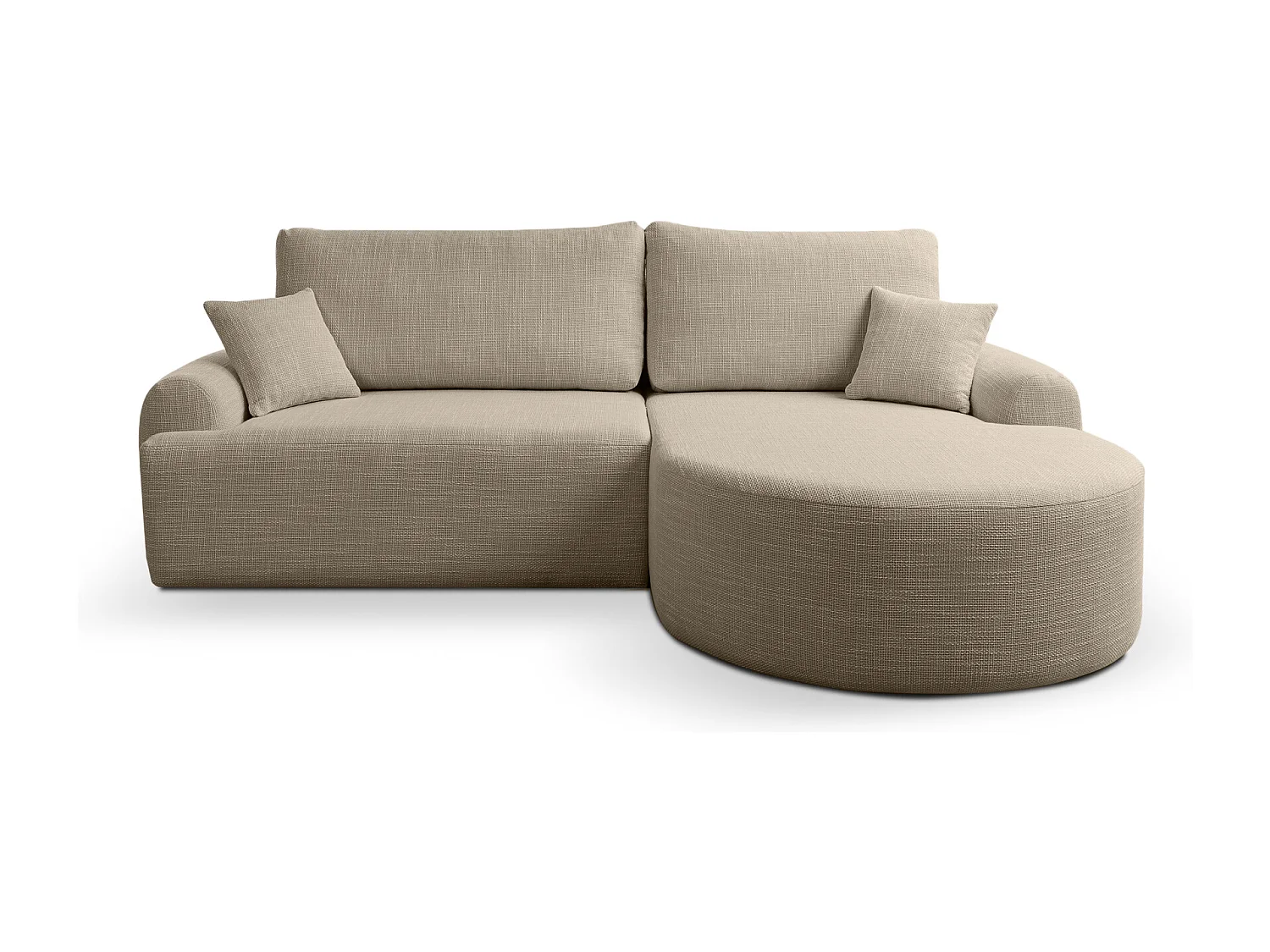 Hoekbank rechts in beige geweven stof, slijtvast, met slaapfunctie – ARTE PREMIUM