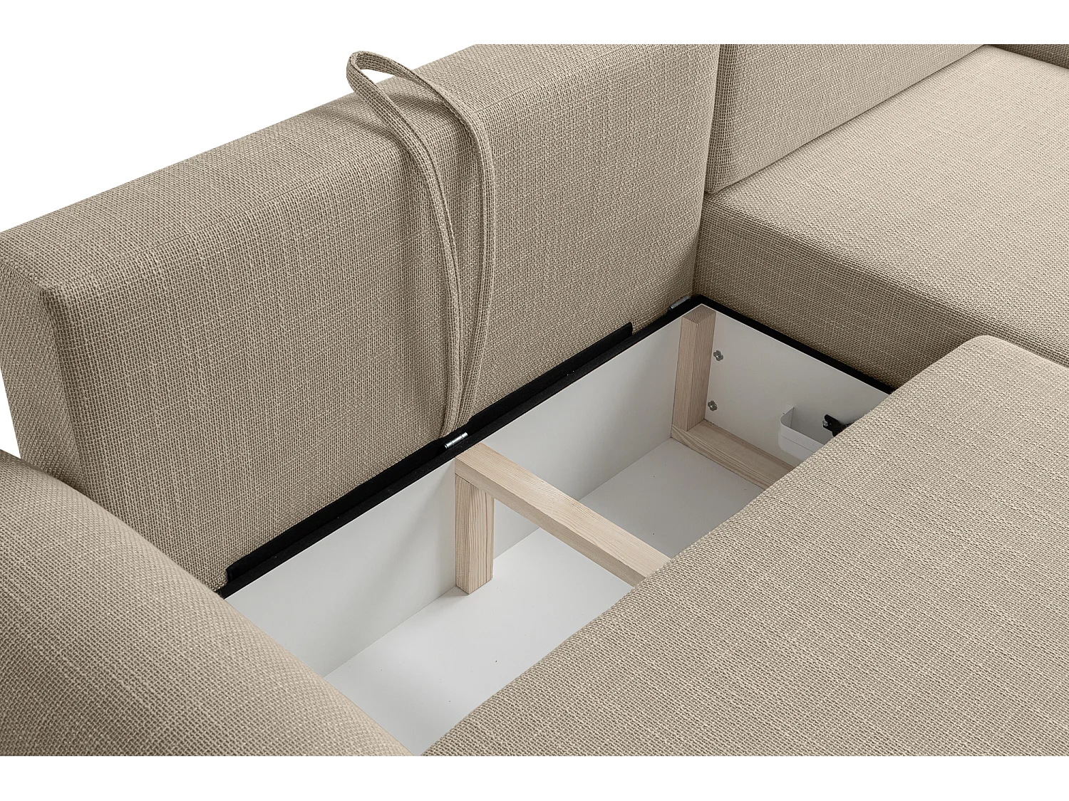 Canapé d’angle droit en tissu tressé beige, résistant à l’usure, avec fonction couchage – ARTE PREMIUM