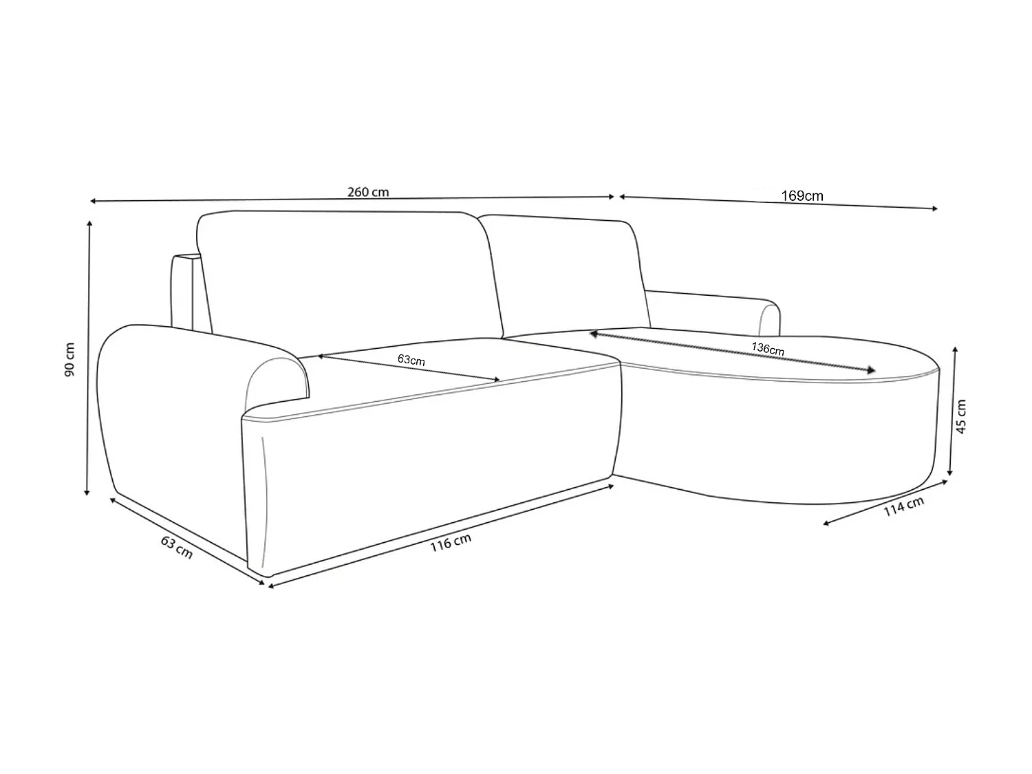 Canapé d’angle droit en tissu tressé beige, résistant à l’usure, avec fonction couchage – ARTE PREMIUM