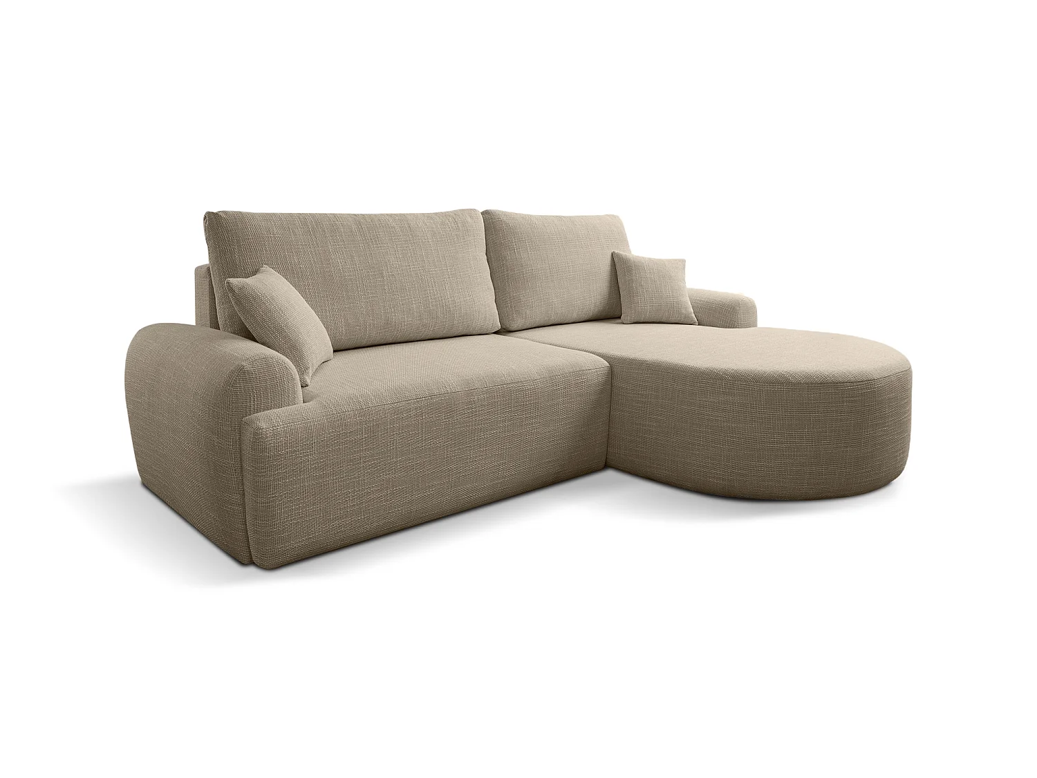 Canapé d’angle droit en tissu tressé beige, résistant à l’usure, avec fonction couchage – ARTE PREMIUM