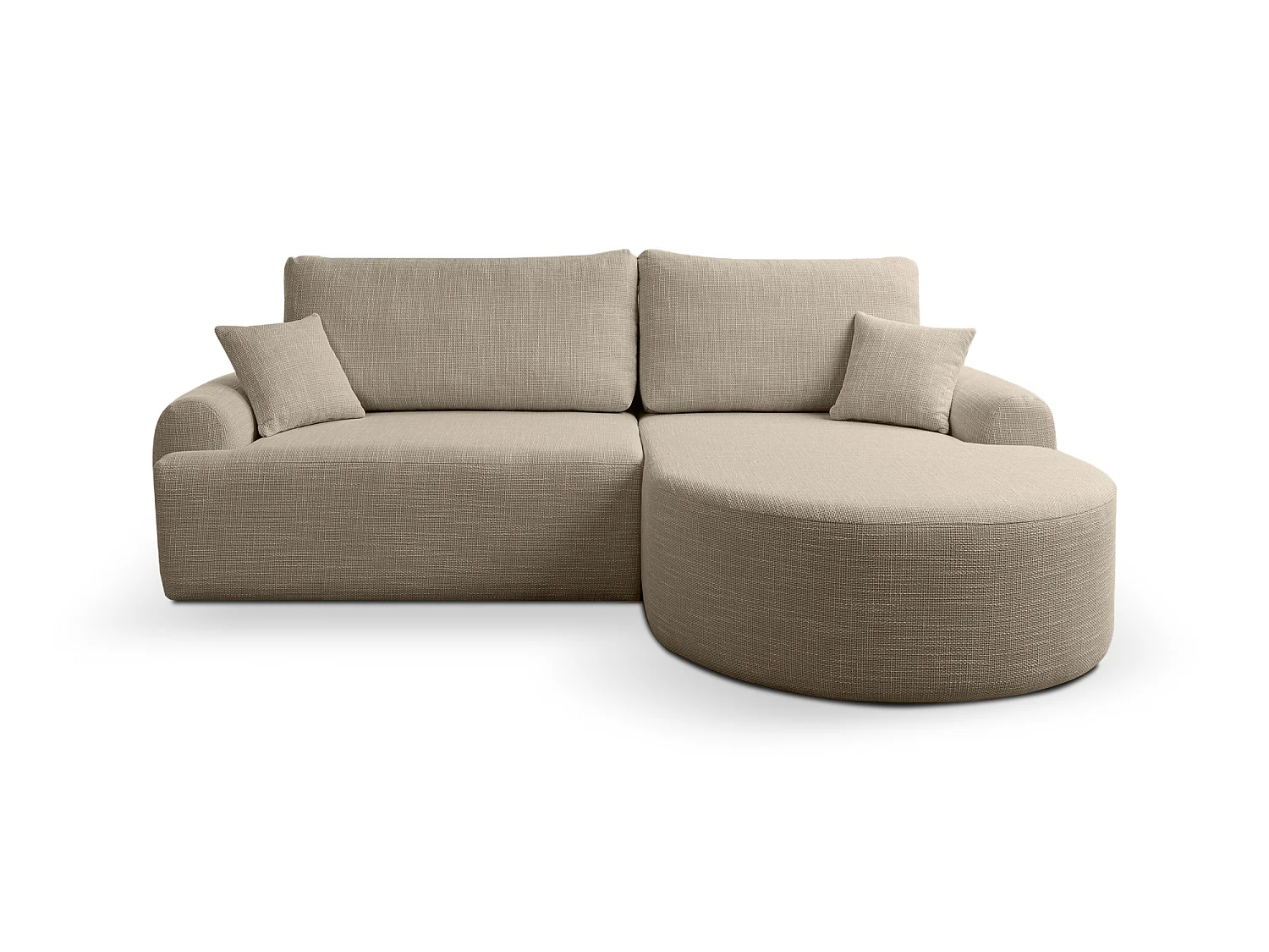 Canapé d’angle droit en tissu tressé beige, résistant à l’usure, avec fonction couchage – ARTE PREMIUM
