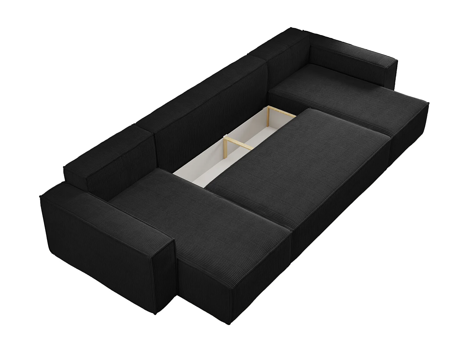 Canapé d'Angle réversible convertible avec fonction de couchage Karl U coffre universel en velours côtelé noir du fabricant - VINOTTI