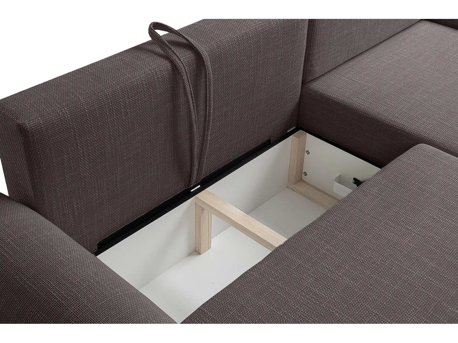 Canapé d’angle droit en tissu tressé brun chocolat, résistant à l’usure, avec fonction couchage – ARTE PREMIUM