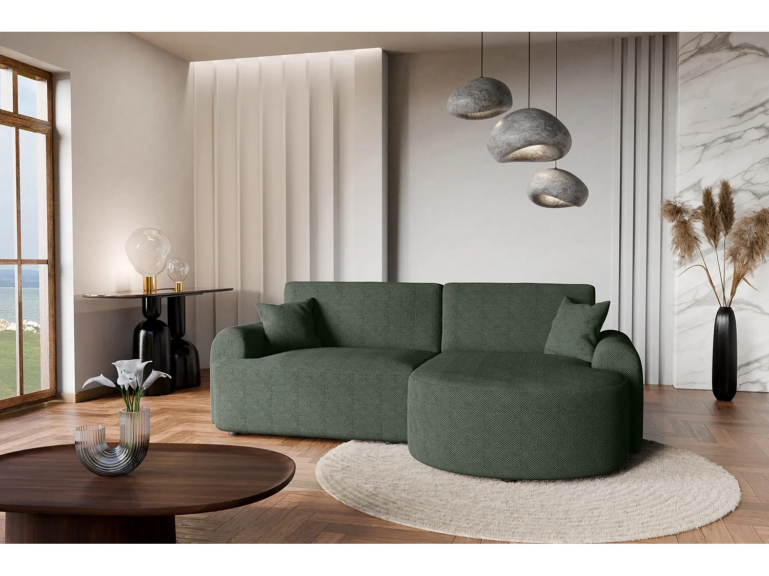 Canapé d'Angle droit avec fonction de couchage ARTE PREMIUM coffre en vert bouteille du fabricant