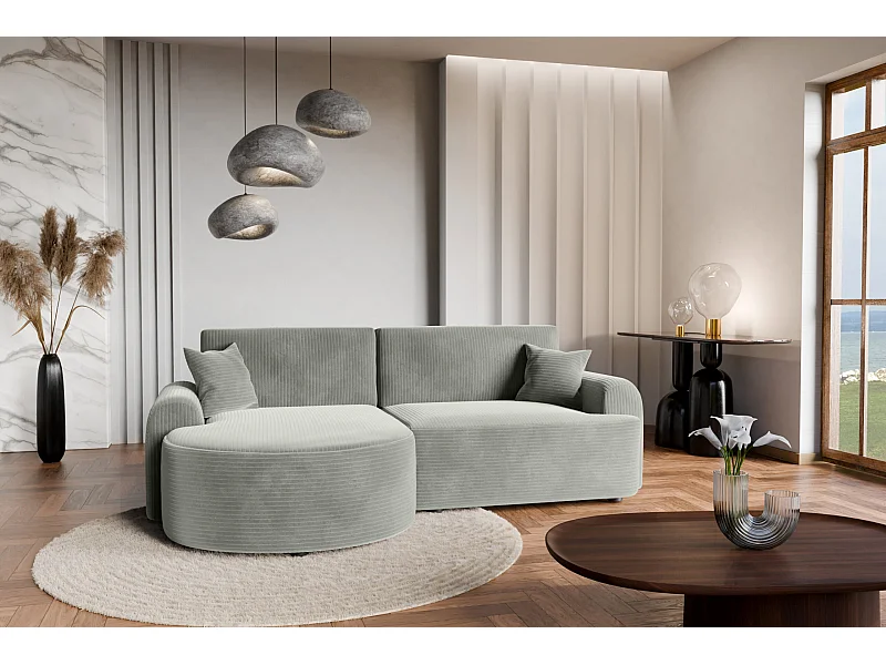 Canapé d'Angle gauche avec fonction de couchage ARTE PREMIUM coffre en velours côtelé vert du fabricant - VINOTTI