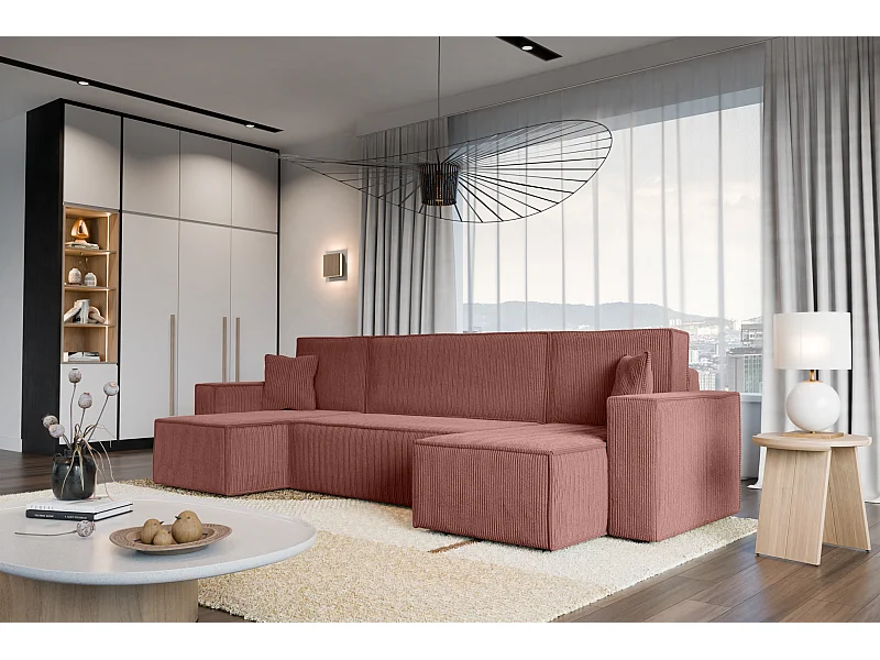 Canapé d'Angle réversible convertible avec fonction de couchage Karl U coffre universel en velours côtelé cuivre du fabricant - VINOTTI