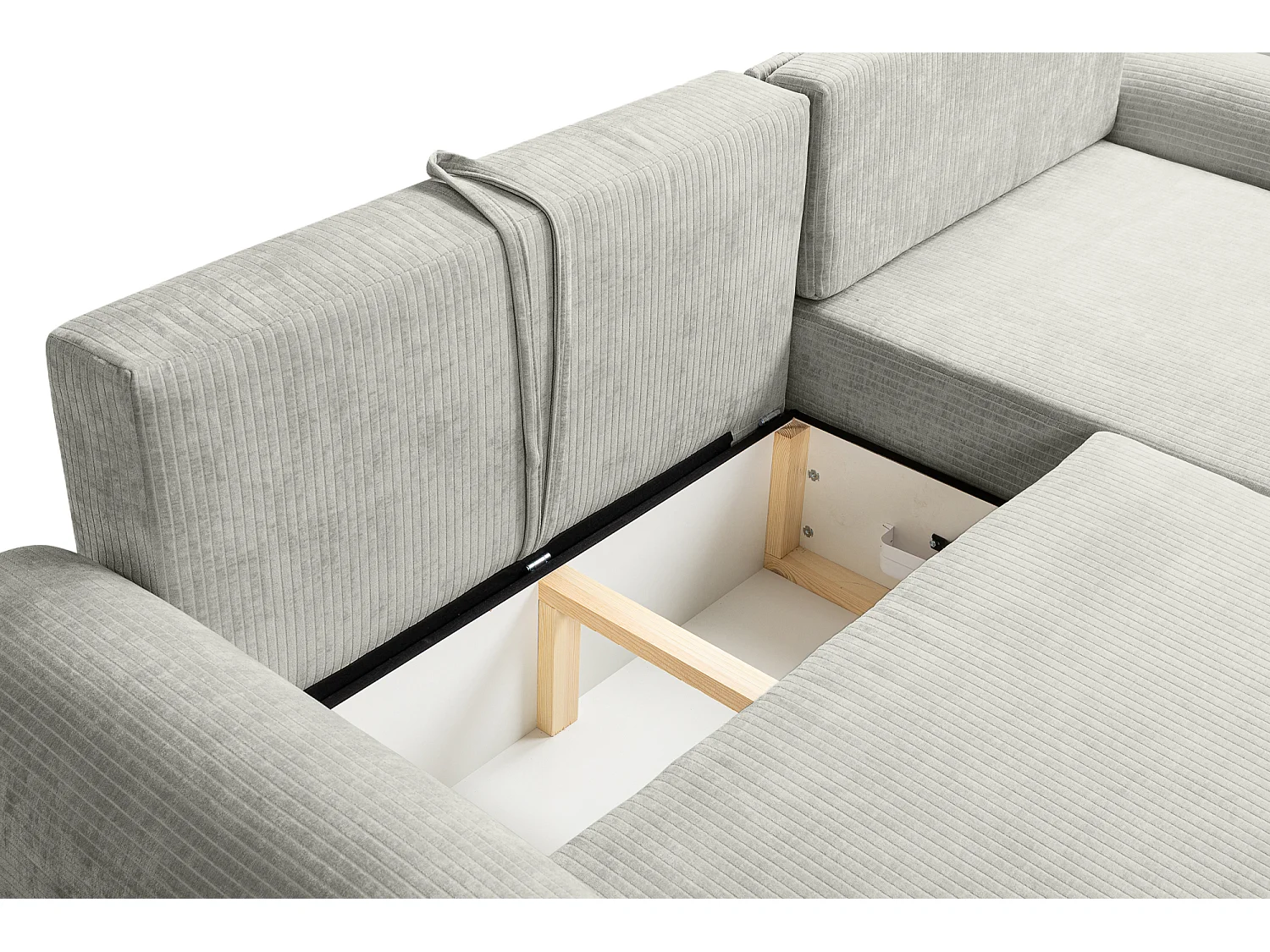 Hoekbank rechts met slaapfunctie en opbergruimte in groen ribfluweel – ARTE PREMIUM, van fabrikant VINOTTI