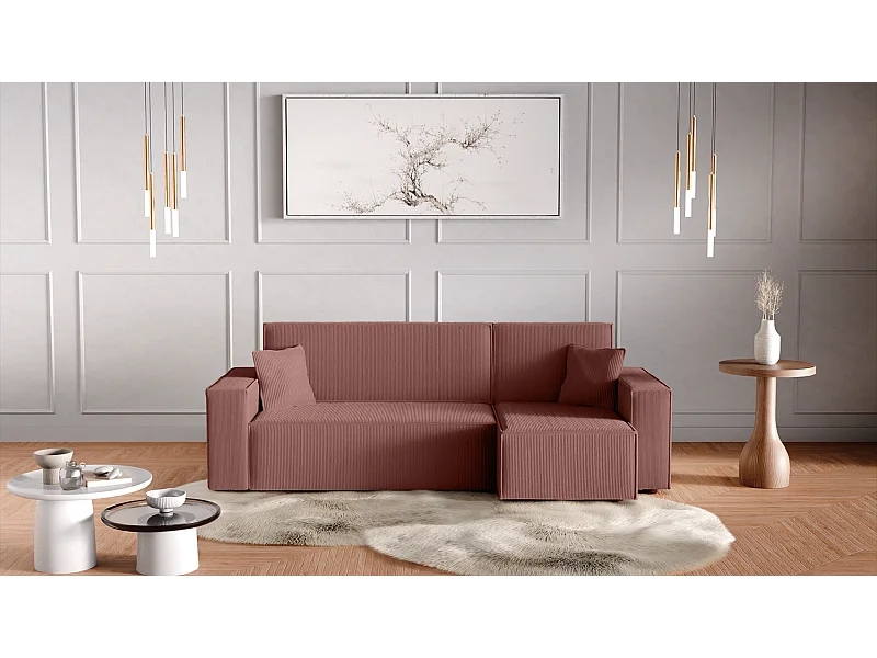 Canapé d'Angle réversible convertible avec fonction de couchage Karl L coffre universel en velours côtelé cuivre du fabricant - L244 x P145 x H82cm Vinotti