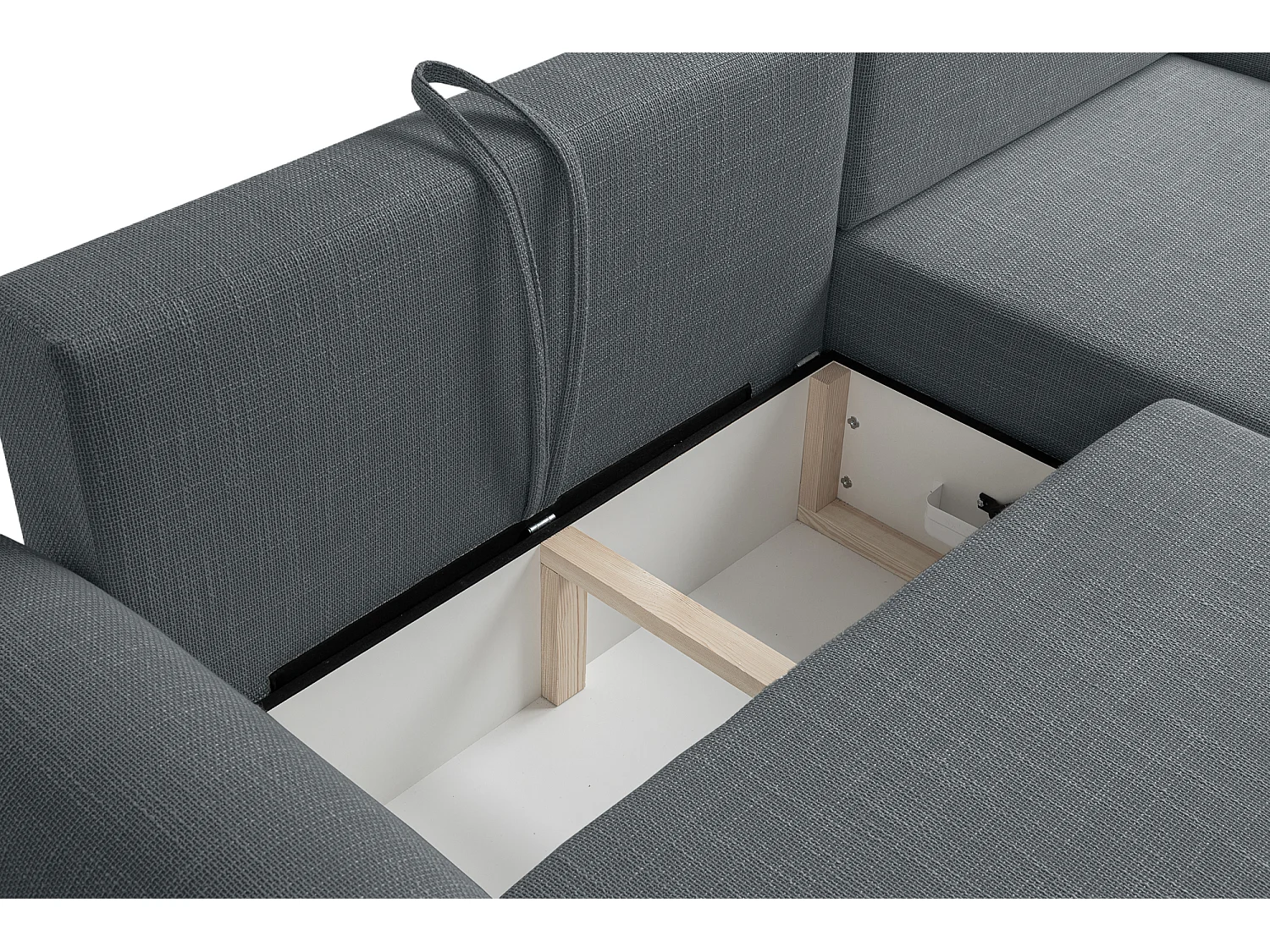 Canapé d’angle droit en tissu tressé anthracite, résistant à l’usure, avec fonction couchage – ARTE PREMIUM