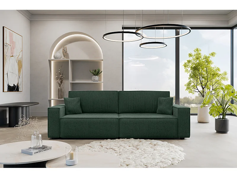 Divano Karl avec deux coffres de rangement pour literie, pour le salon, grand choix directement du fabricant vert bouteille - VINOTTI