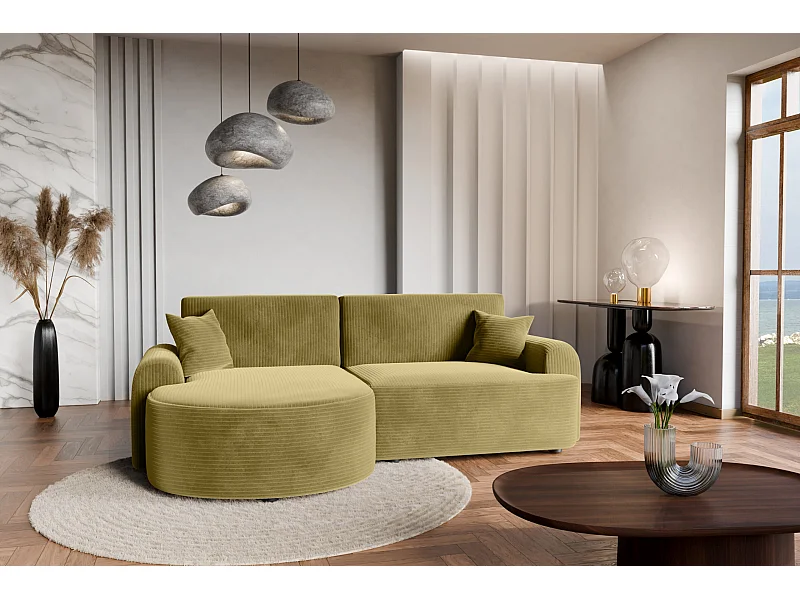 Divano letto angolare sinistro con vano contenitore ARTE PREMIUM in velluto a coste senape del produttore - VINOTTI