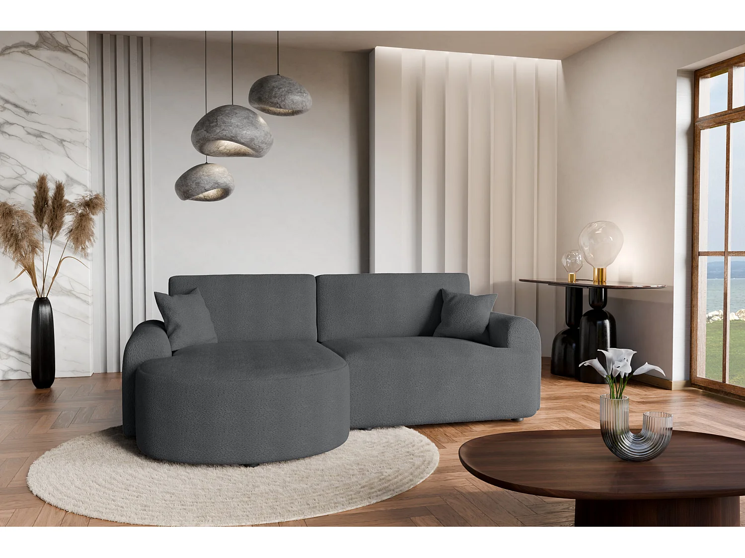 Canapé d’angle gauche moderne avec fonction couchage en anthracite – ARTE PREMIUM, direct fabricant