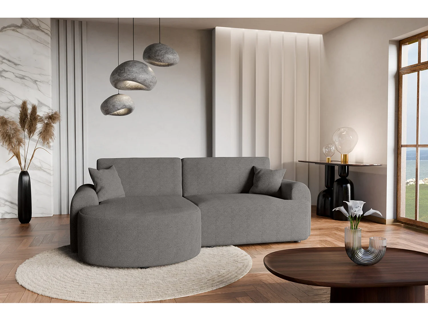 Canapé d'Angle gauche avec fonction de couchage ARTE PREMIUM coffre en gris du fabricant