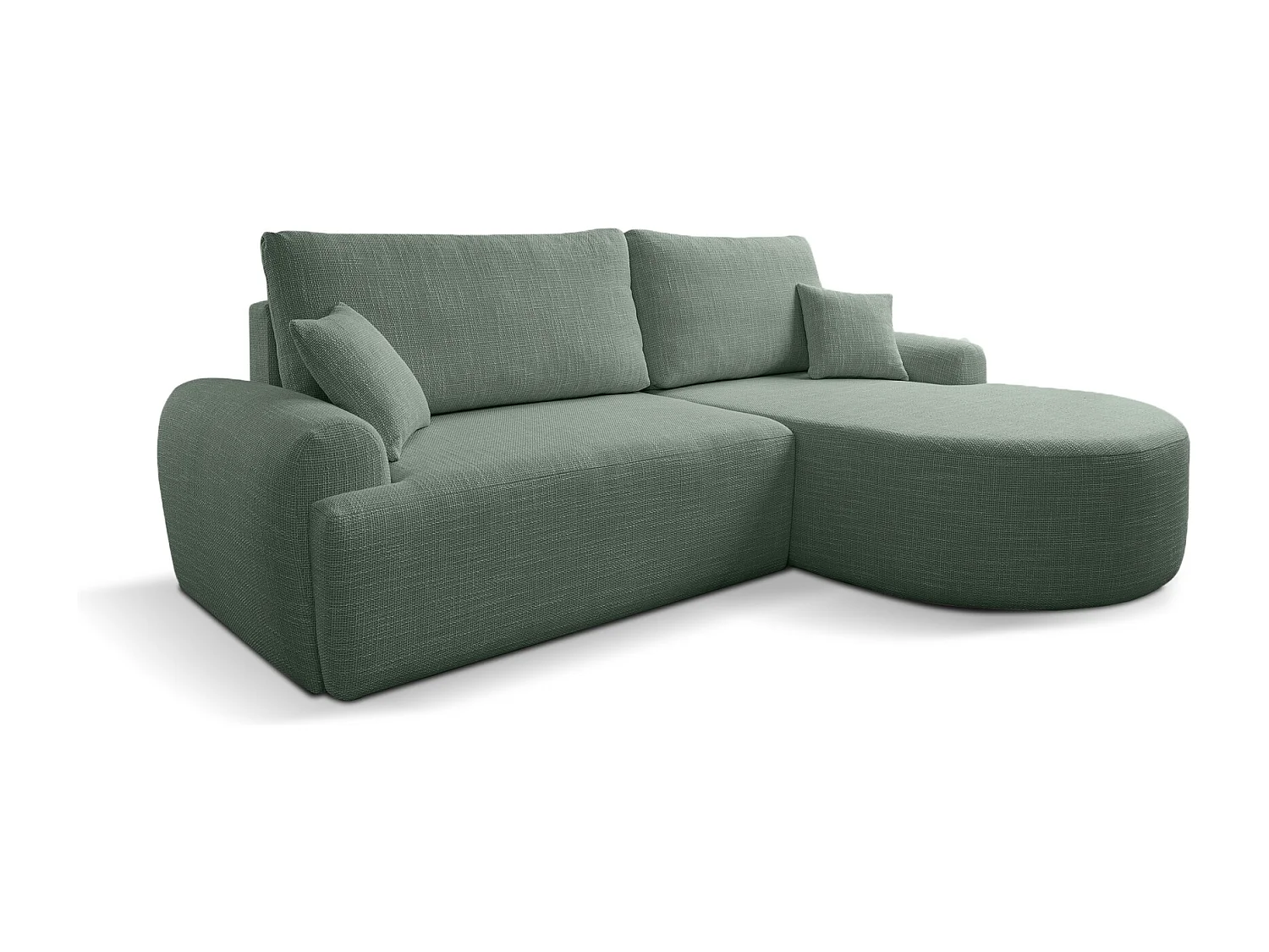 Canapé d’angle droit en tissu tressé vert bouteille, résistant à l’usure, avec fonction couchage – ARTE PREMIUM