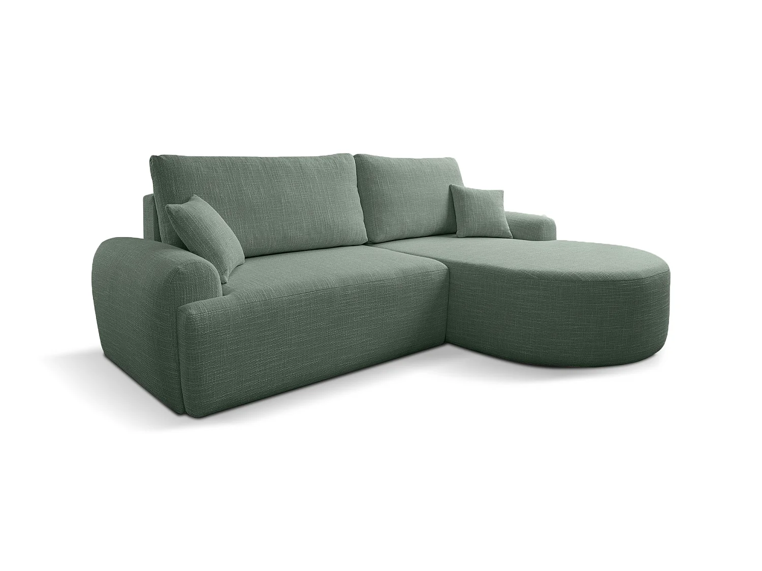 Canapé d’angle droit en tissu tressé vert bouteille, résistant à l’usure, avec fonction couchage – ARTE PREMIUM
