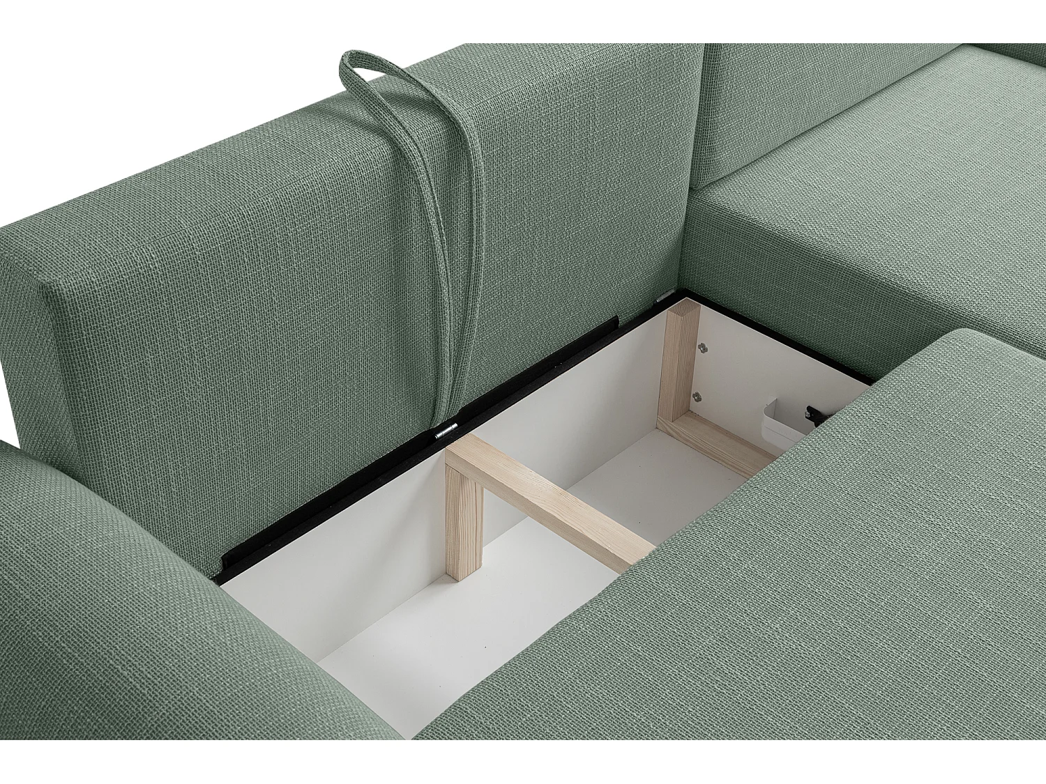 Canapé d’angle droit en tissu tressé vert bouteille, résistant à l’usure, avec fonction couchage – ARTE PREMIUM