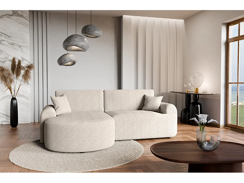 Canapé d'Angle gauche avec fonction de couchage ARTE PREMIUM coffre en crémeux du fabricant