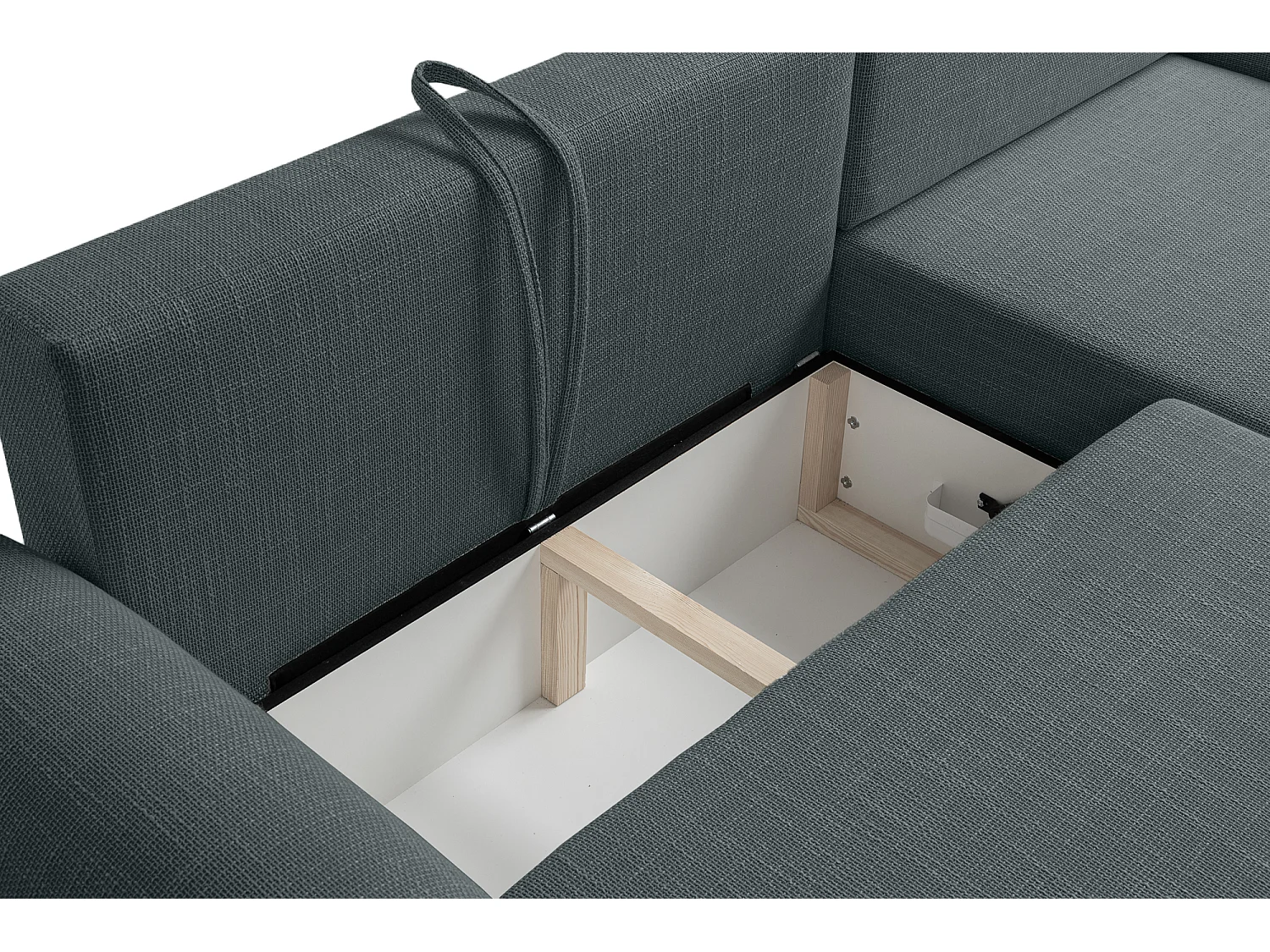 Canapé d’angle droit en tissu tressé noir, résistant à l’usure, avec fonction couchage – ARTE PREMIUM