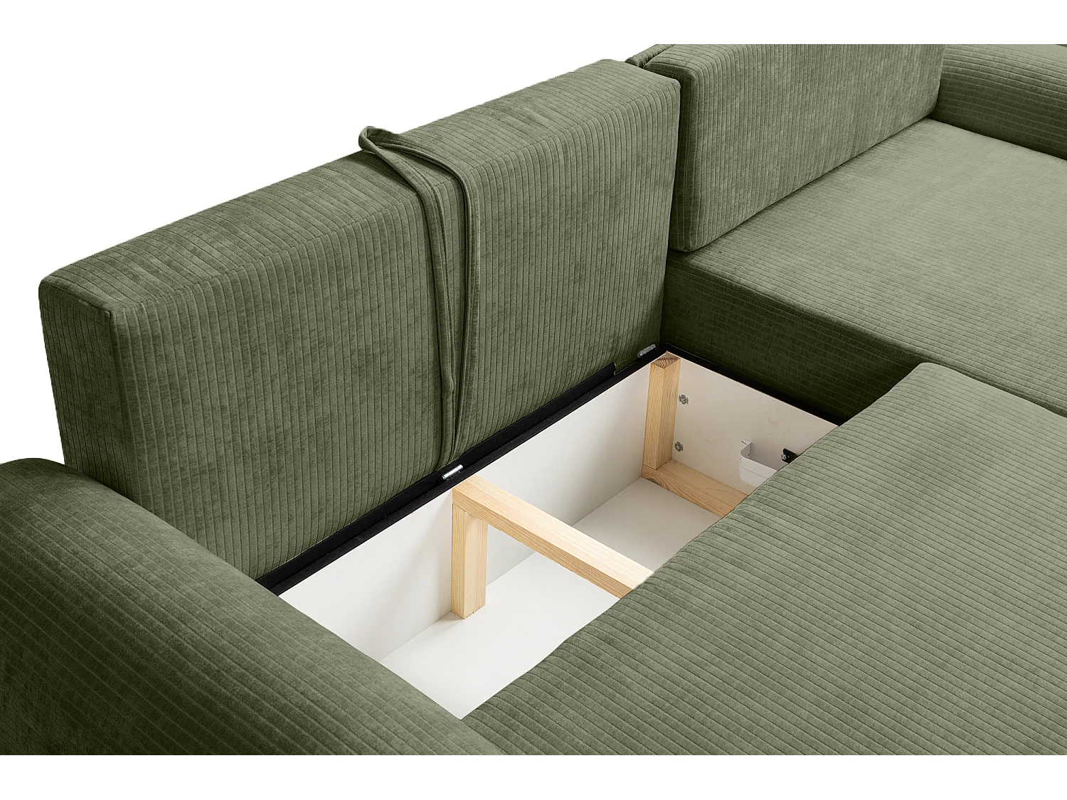 Canapé d'Angle droit avec fonction de couchage ARTE PREMIUM coffre en velours côtelé vert bouteille du fabricant - VINOTTI