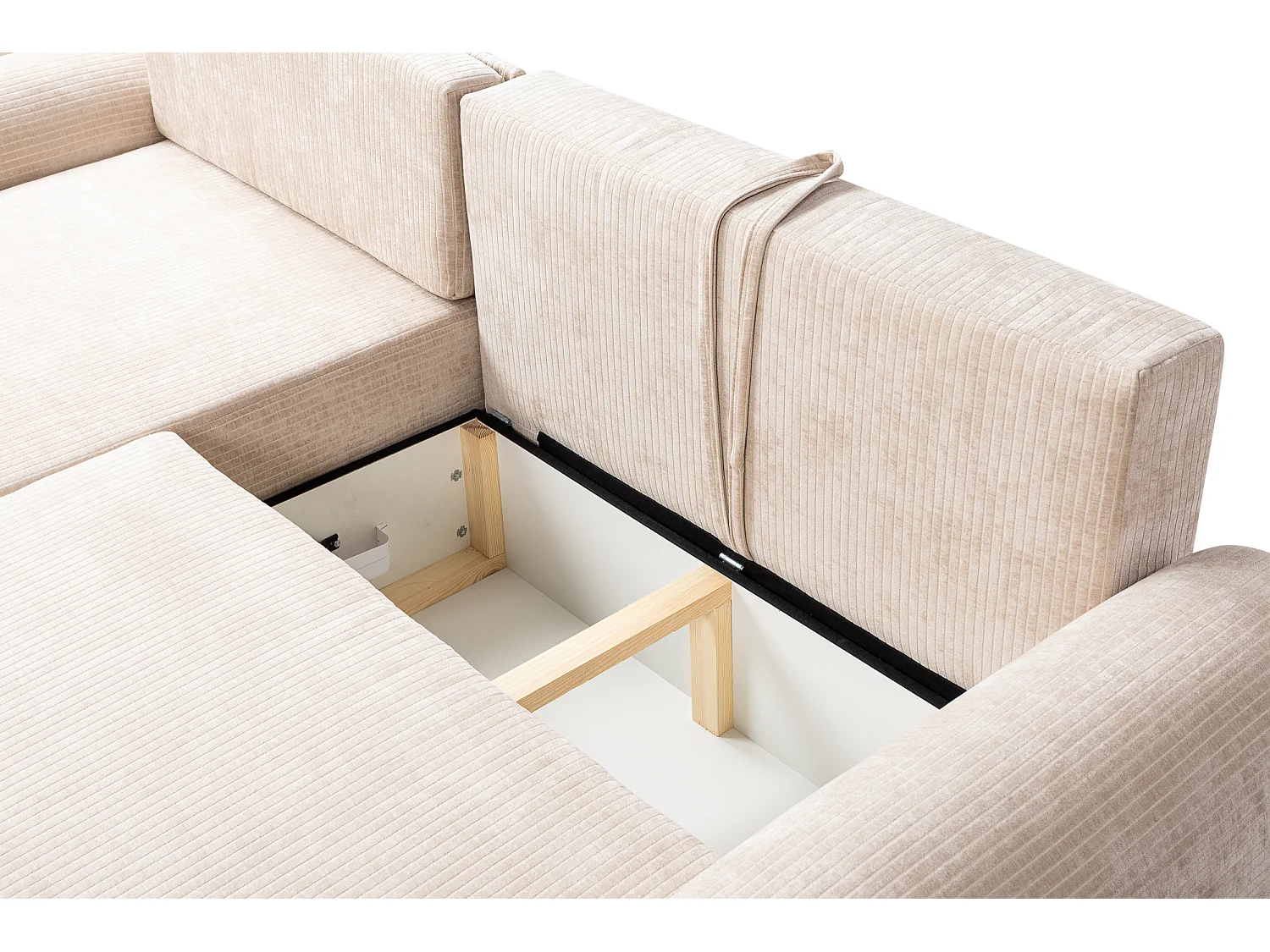 Canapé d'Angle gauche avec fonction de couchage ARTE PREMIUM coffre en velours côtelé beige du fabricant - VINOTTI