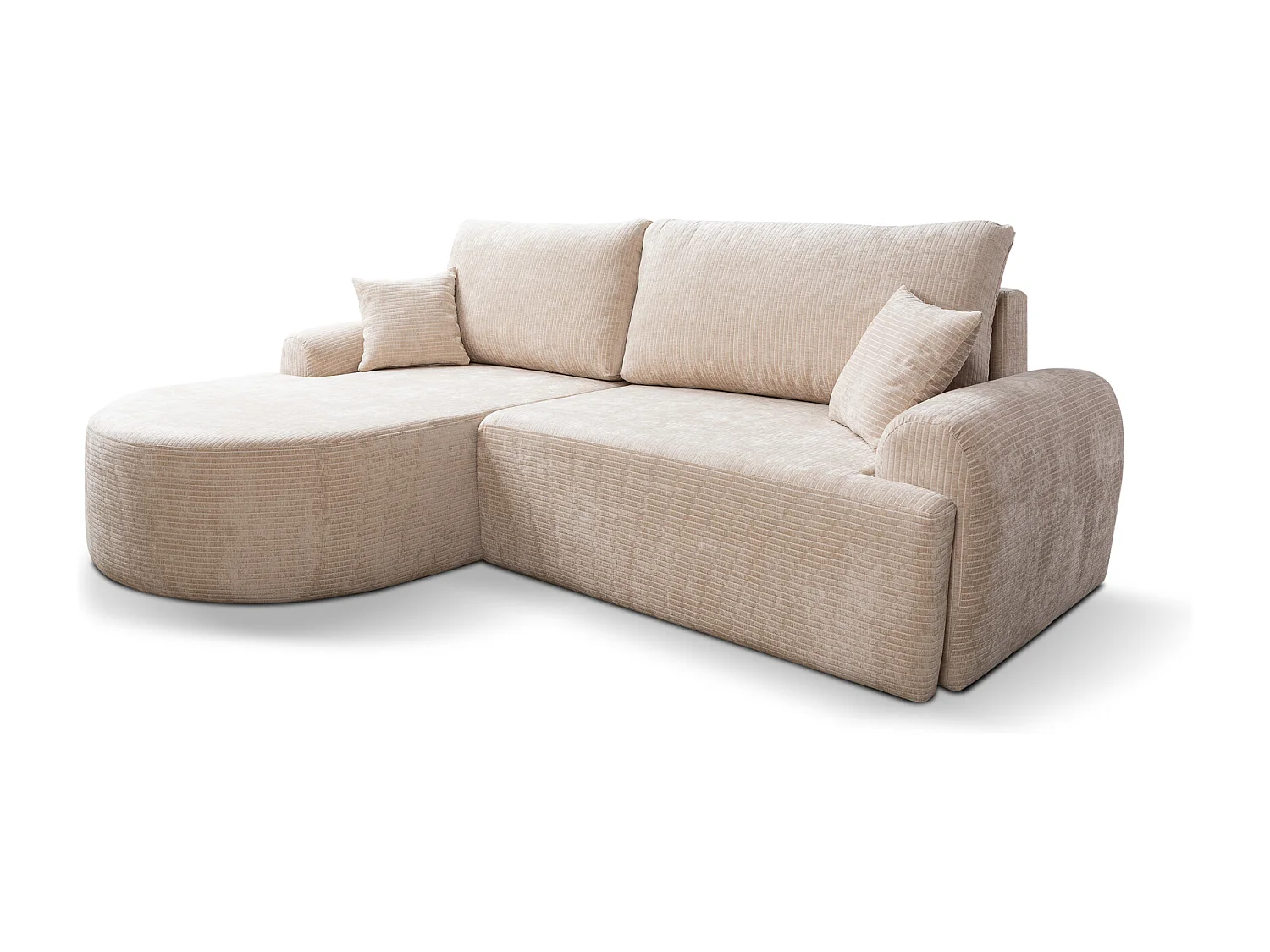 Canapé d'Angle gauche avec fonction de couchage ARTE PREMIUM coffre en velours côtelé beige du fabricant - VINOTTI