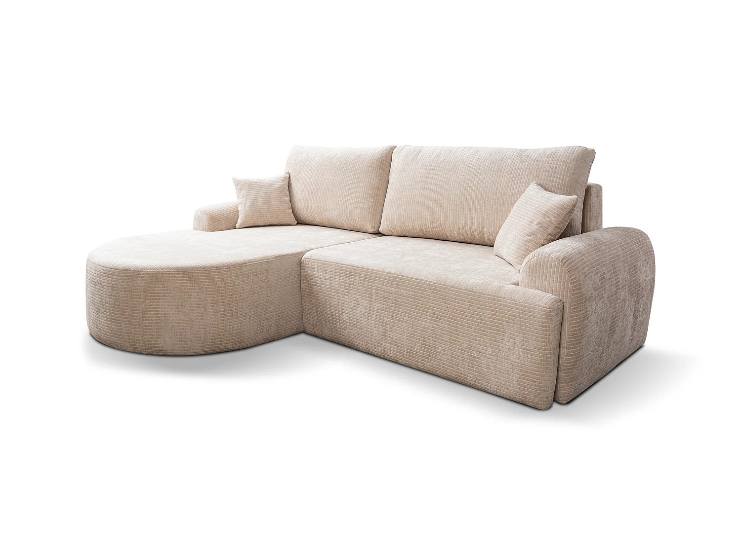 Canapé d'Angle gauche avec fonction de couchage ARTE PREMIUM coffre en velours côtelé beige du fabricant - VINOTTI