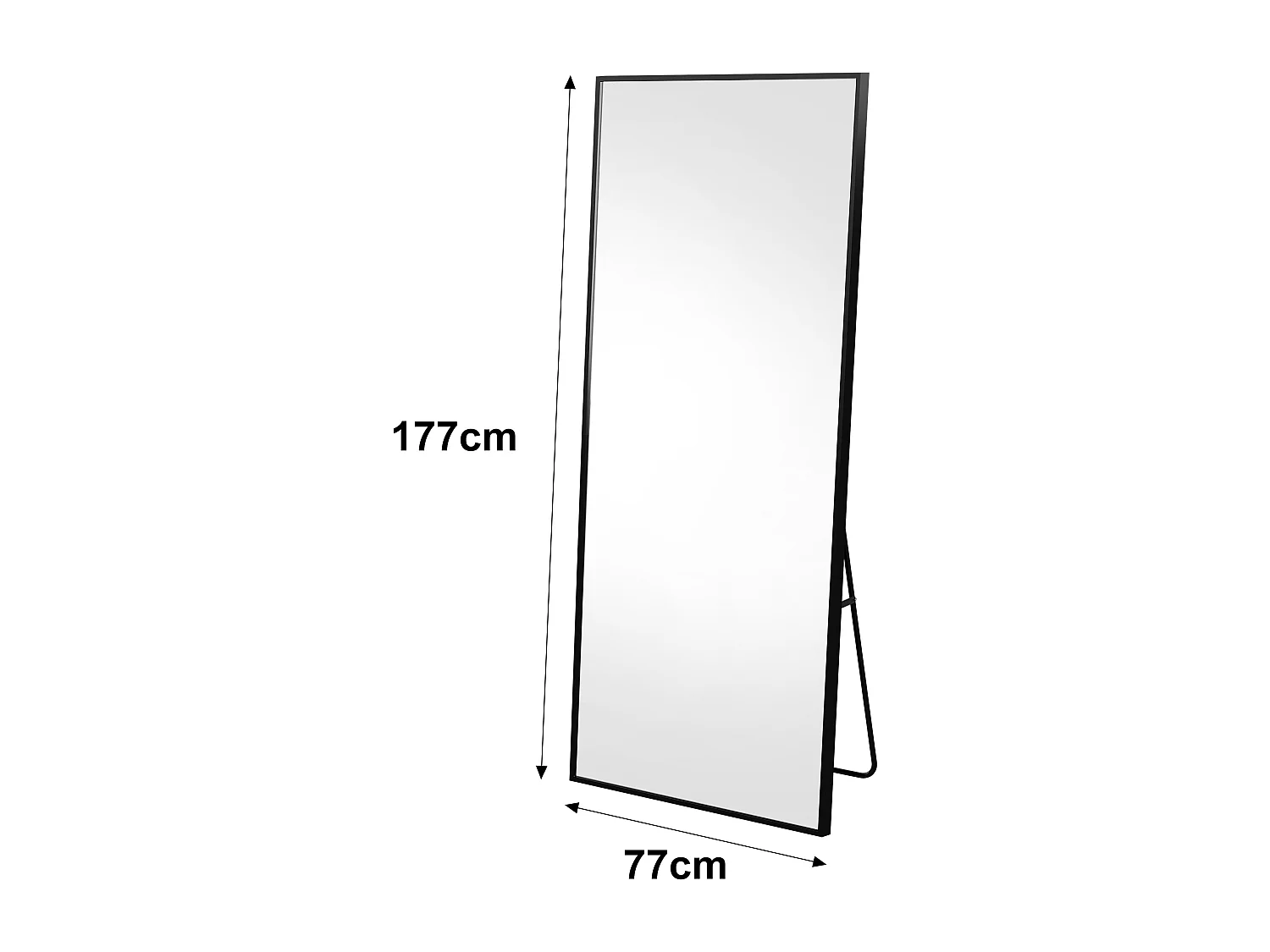 Rechthoekige staande spiegel 177×77 cm met zwarte lijst – Minimalistisch en modern design