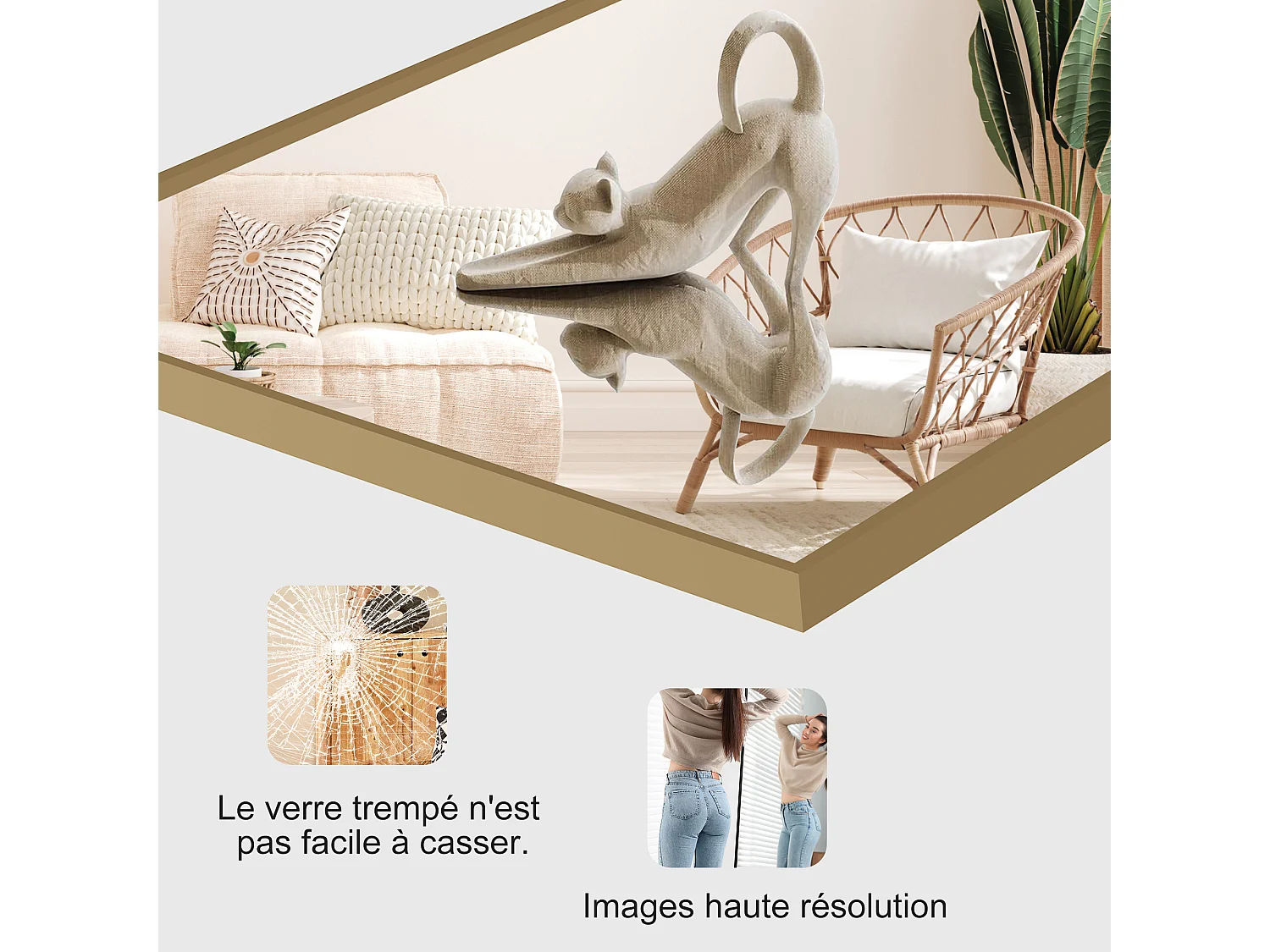 Rechthoekige staande spiegel 174×63 cm met gouden lijst – Minimalistisch en modern design