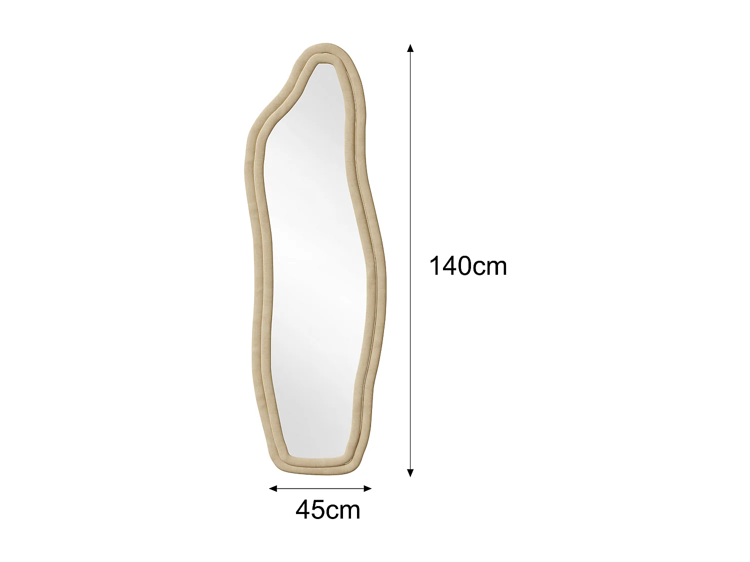 Onregelmatige spiegel 140×45 cm met gouden fluwelen lijst – Modern design, HD gehard glas