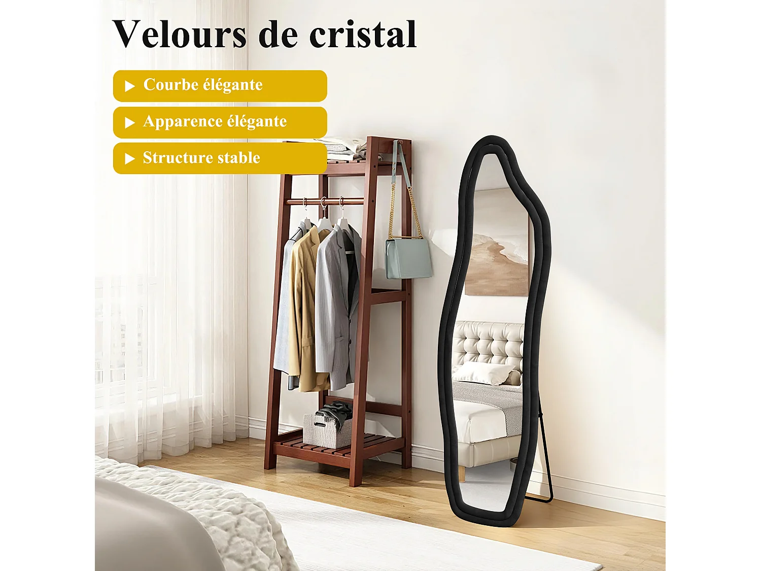 Onregelmatige spiegel 160×50 cm met fluwelen lijst – Modern design, HD gehard glas – Zwart