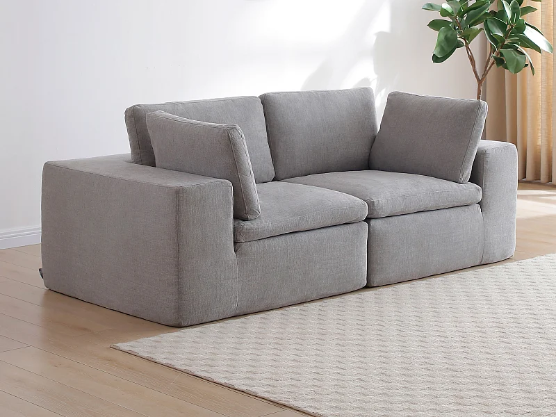 Canapé 2 places modulable en tissu gris CORTOLINE