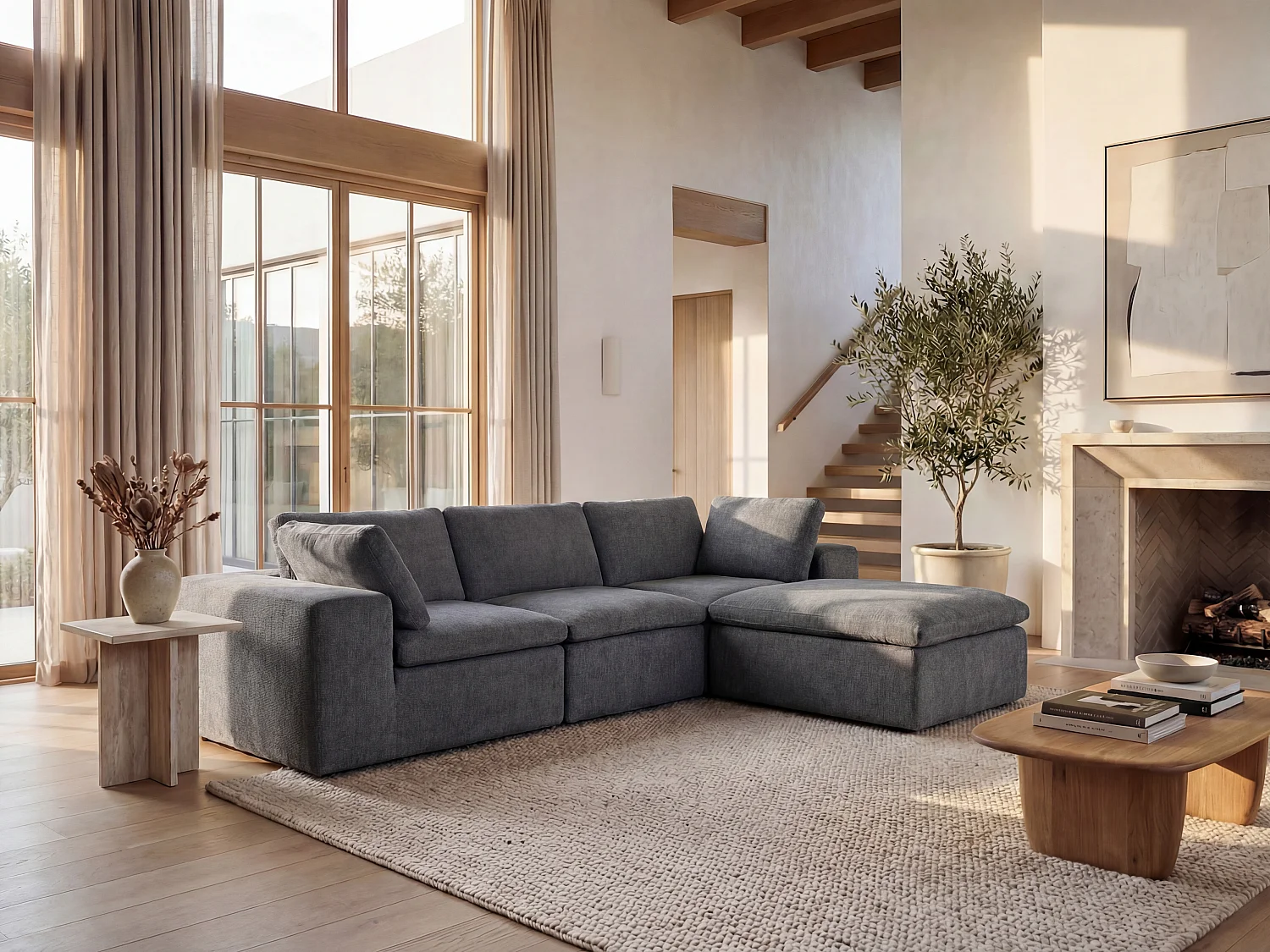 Canapé d'angle modulable en tissu gris anthracite CORTOLINE