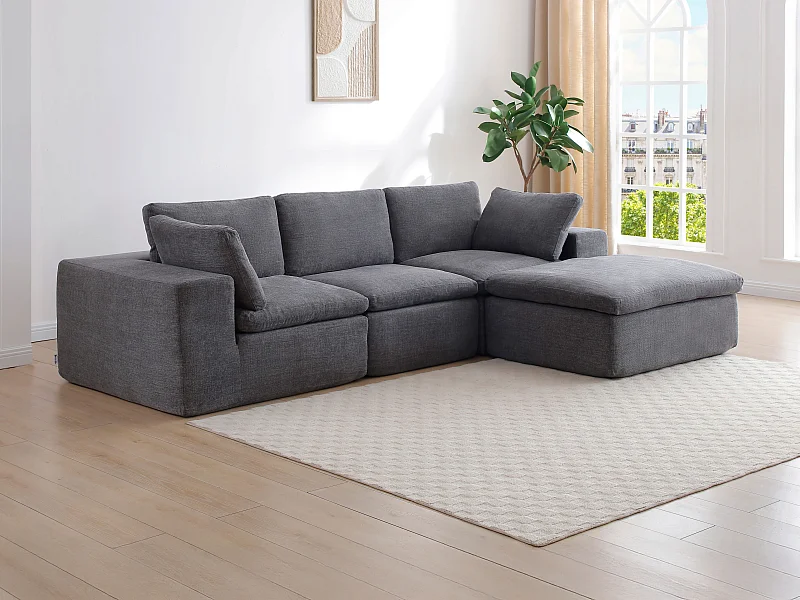 Canapé d'angle modulable en tissu gris anthracite CORTOLINE